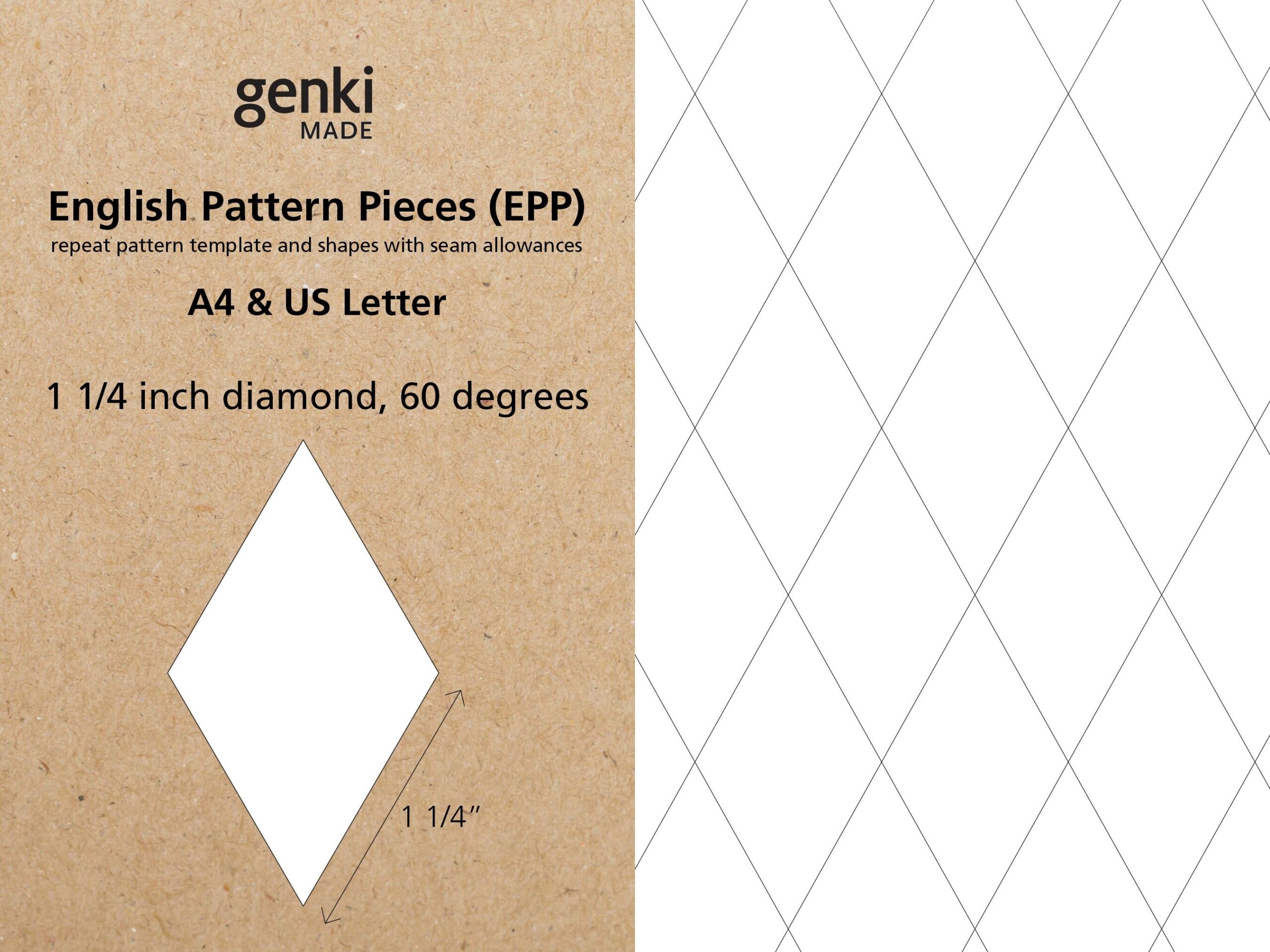 1 1 4 Inch Diamond 60 Degrees English Paper Piecing EPP Instant Download Printable A4 U0026 US Letter PDF Templates Etsy