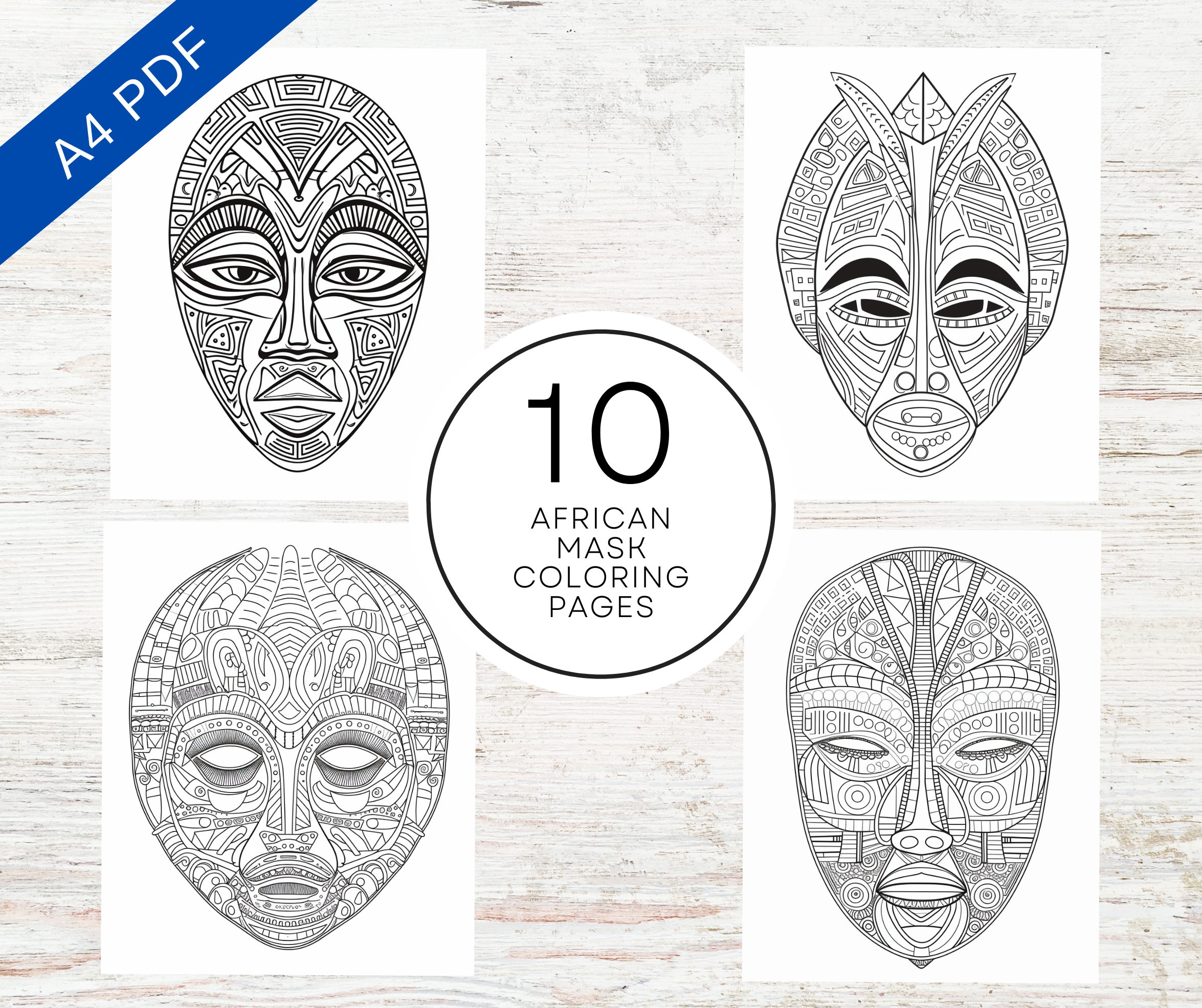 10 African Mask Coloring Pages A4 Printable PDF Pattern Coloring Sheets For Teens U0026 Adults Stress Relief And Relaxation Etsy