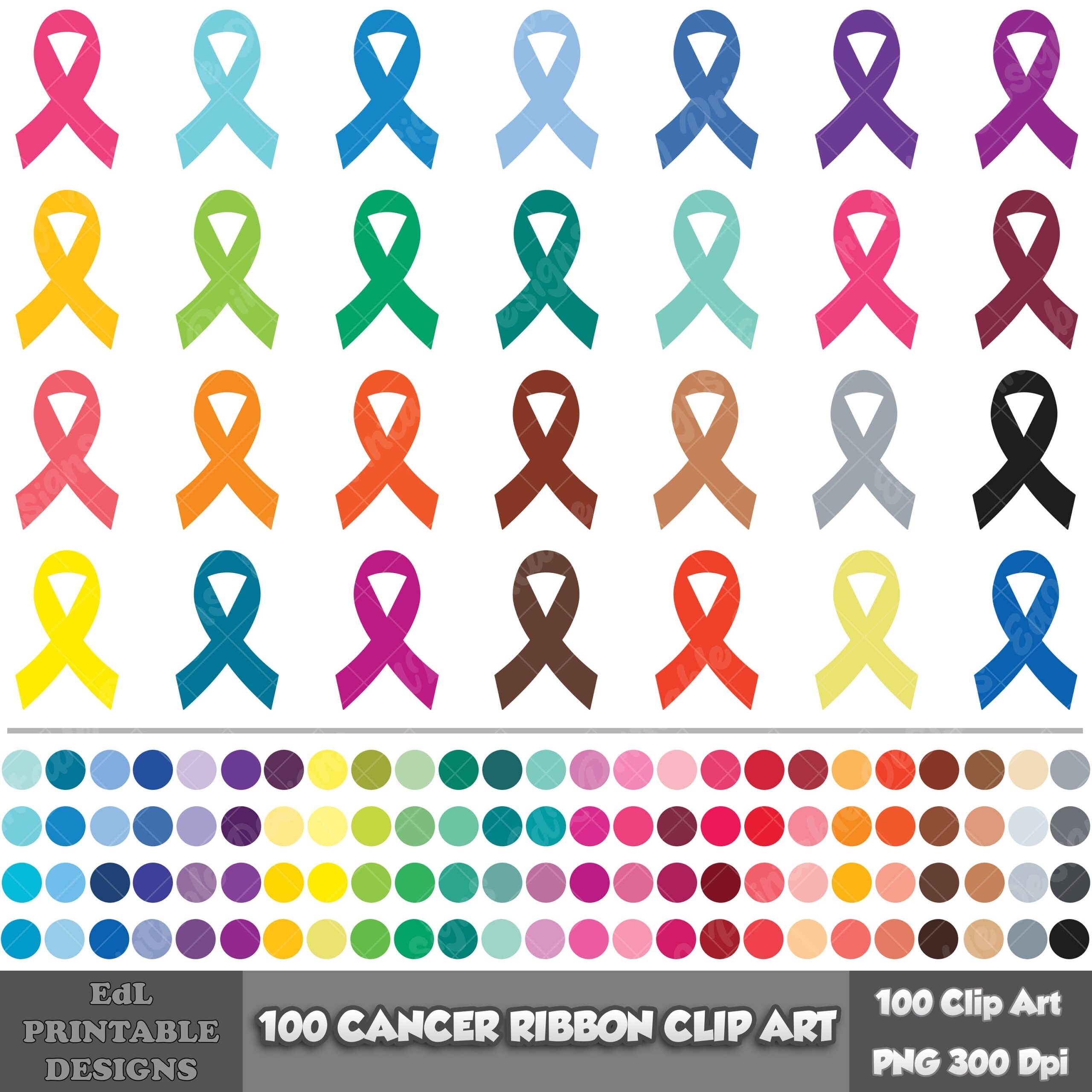 100 Solid Color Cancer Ribbon Clip Art Rainbow Colorful Breast 