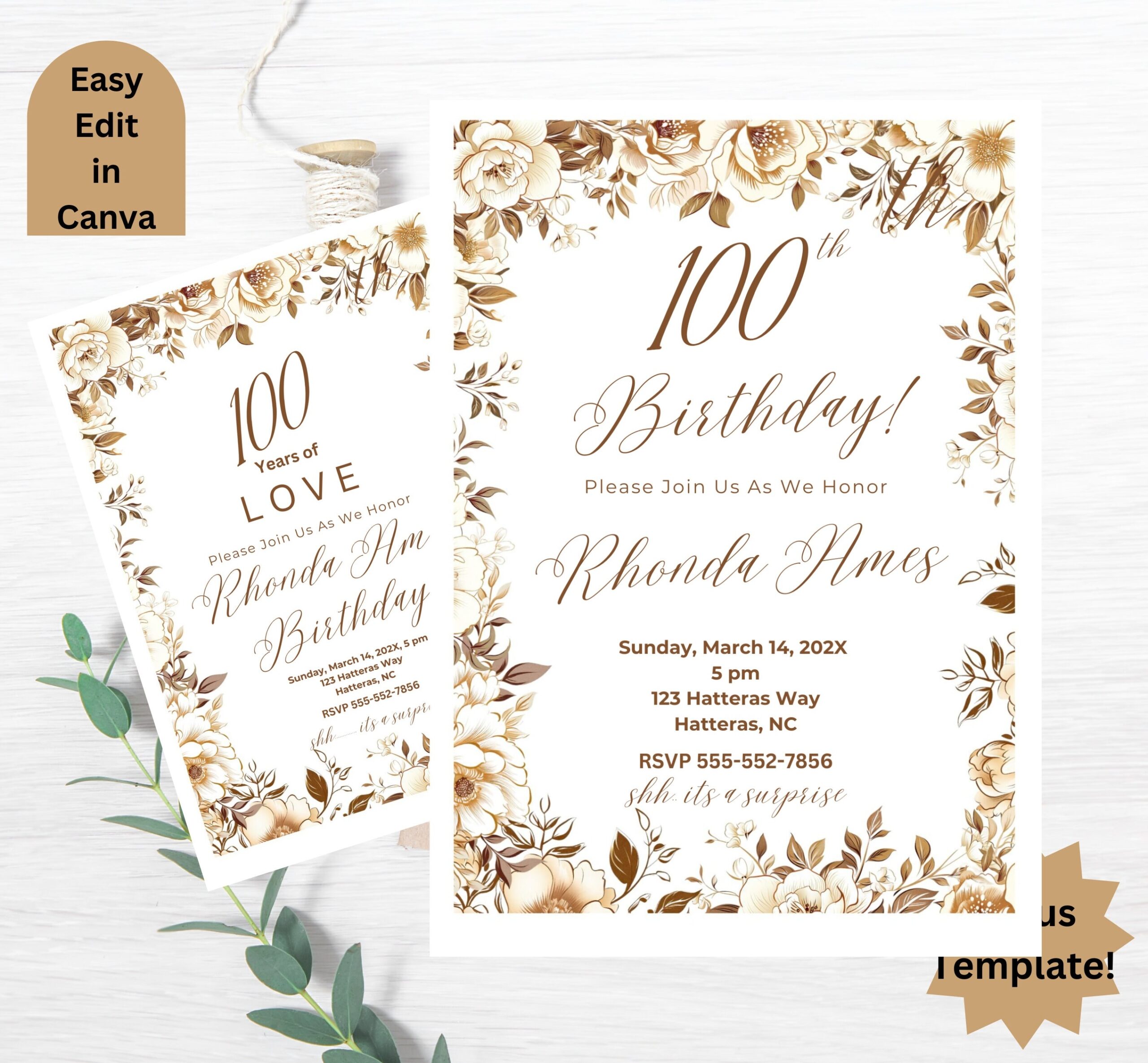 100th Birthday Invitation Any Age Birthday Invitation Woman s Invitation 100thbirthday Gold Birthday Invitation Surprise Party Etsy