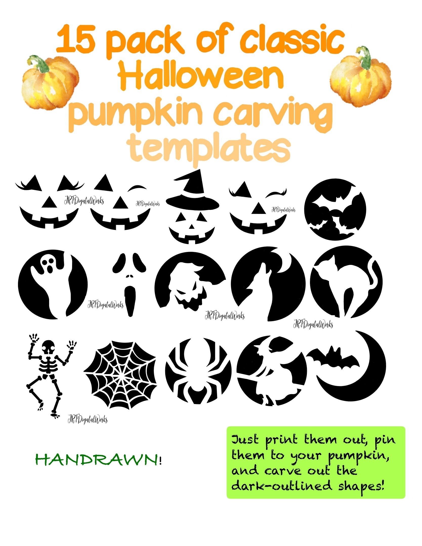 15 HANDRAWN Digital Printable Pumpkin Carving Stencils Templates 15 HANDRAWN Digital Printable Pumpkin Carving Stencils Templates
