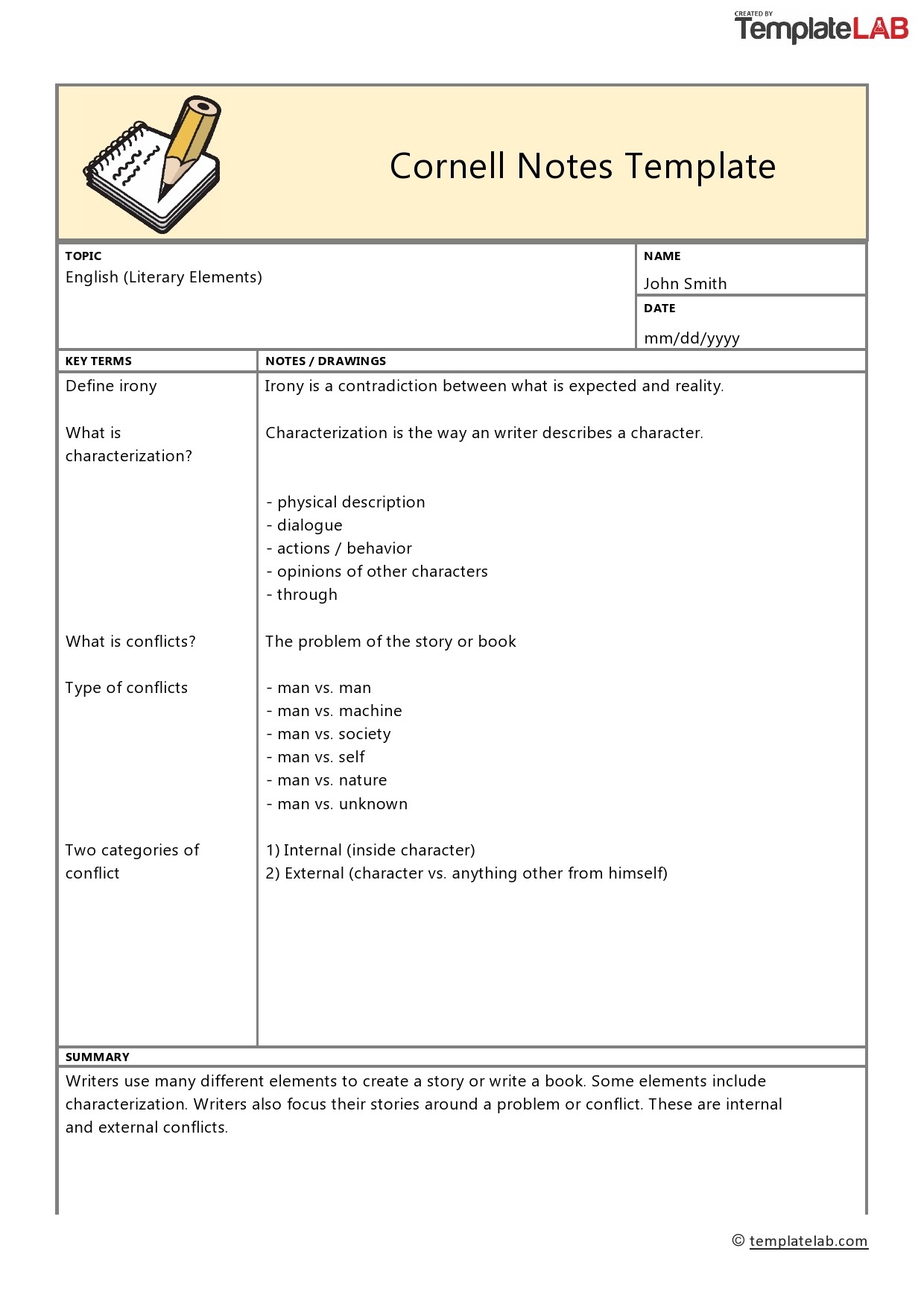 Cornell Notes Template Printable Free