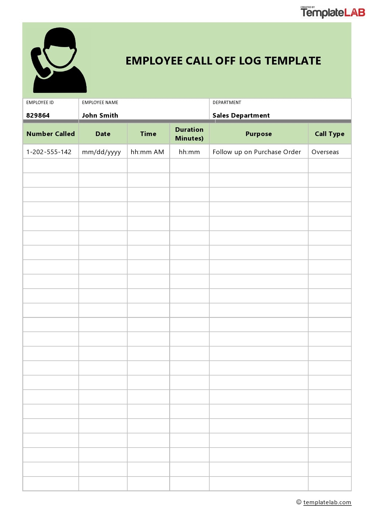 20 Printable Call Log Templates Word Excel PDF TemplateLab