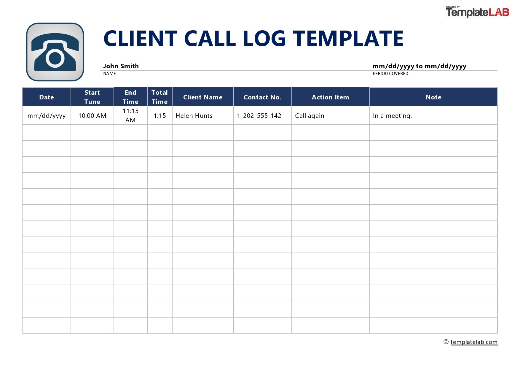 Free Printable Printable Call Log Template