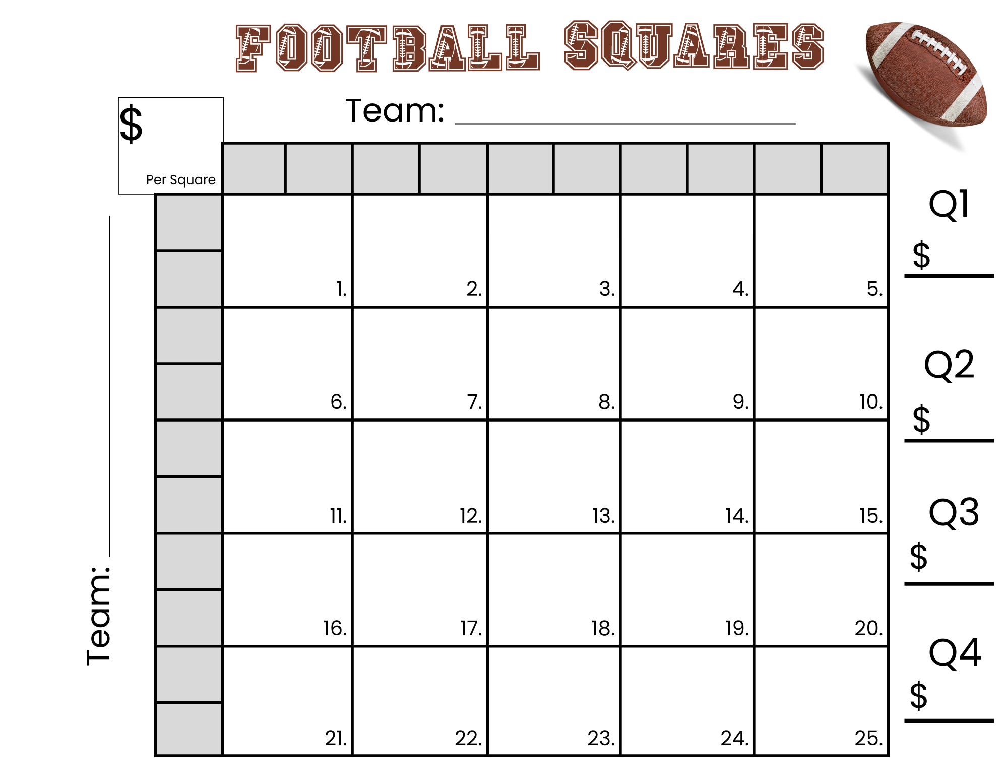 Free Printable Football Squares Template