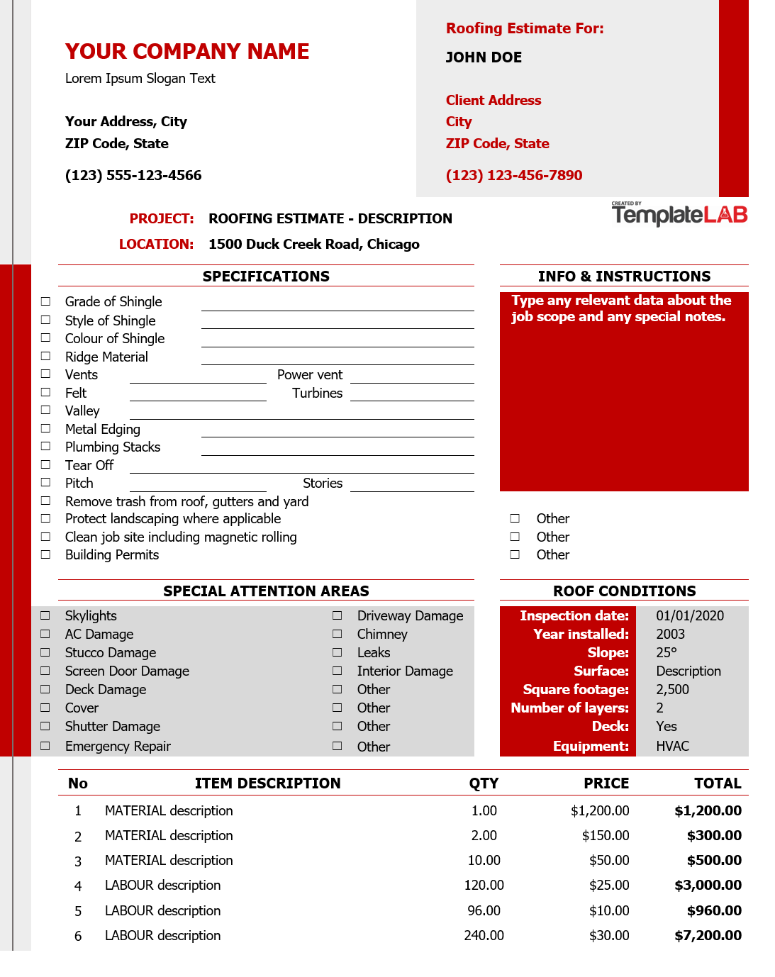 Free Printable Estimate Template