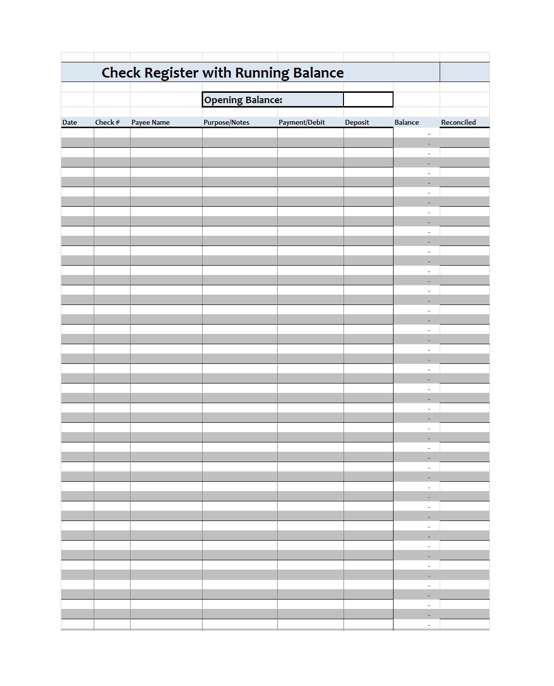 Free Printable Checkbook Register Template