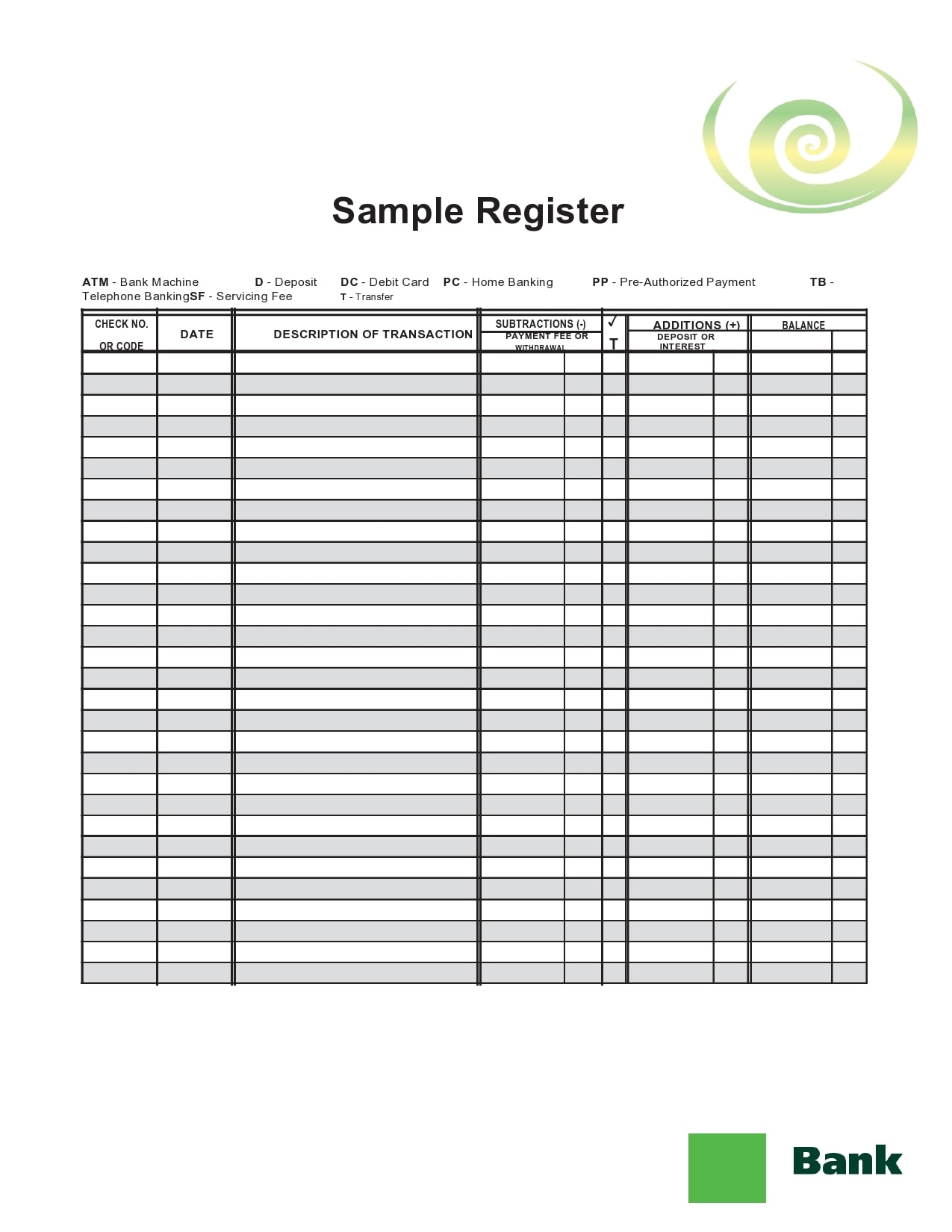 Free Printable Blank Check Register Template