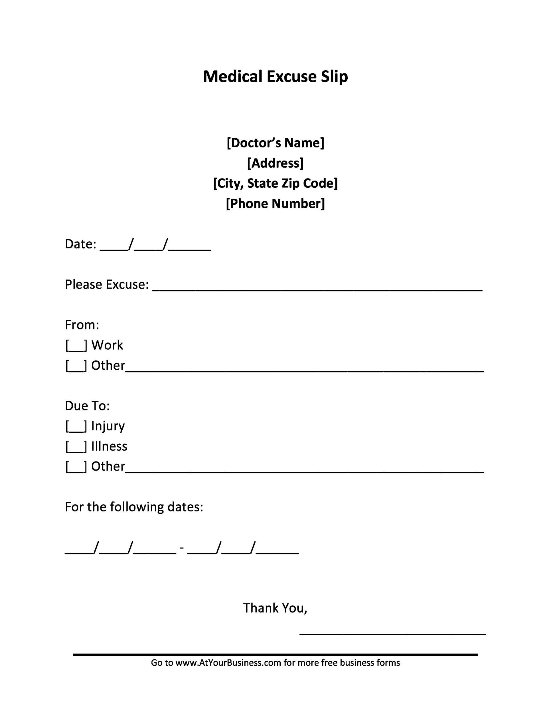 36 Free Doctor Note Templates for Work Or School