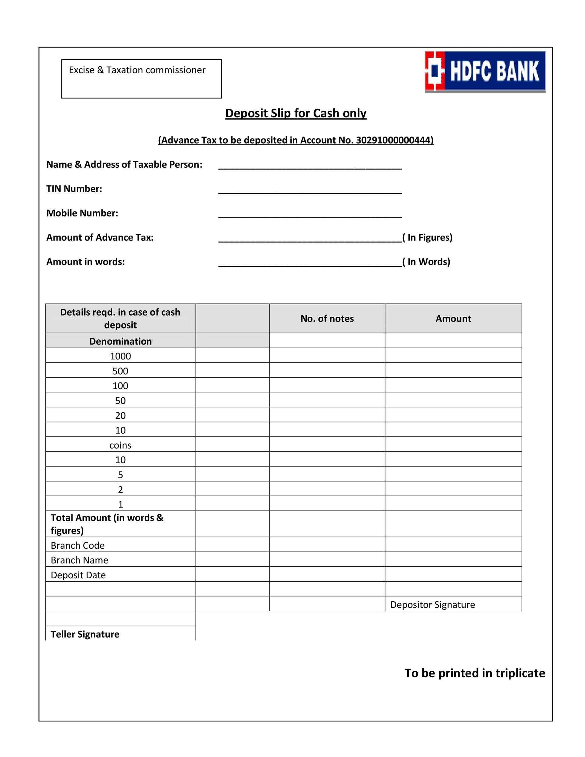 Free Printable Bank Deposit Slip Template