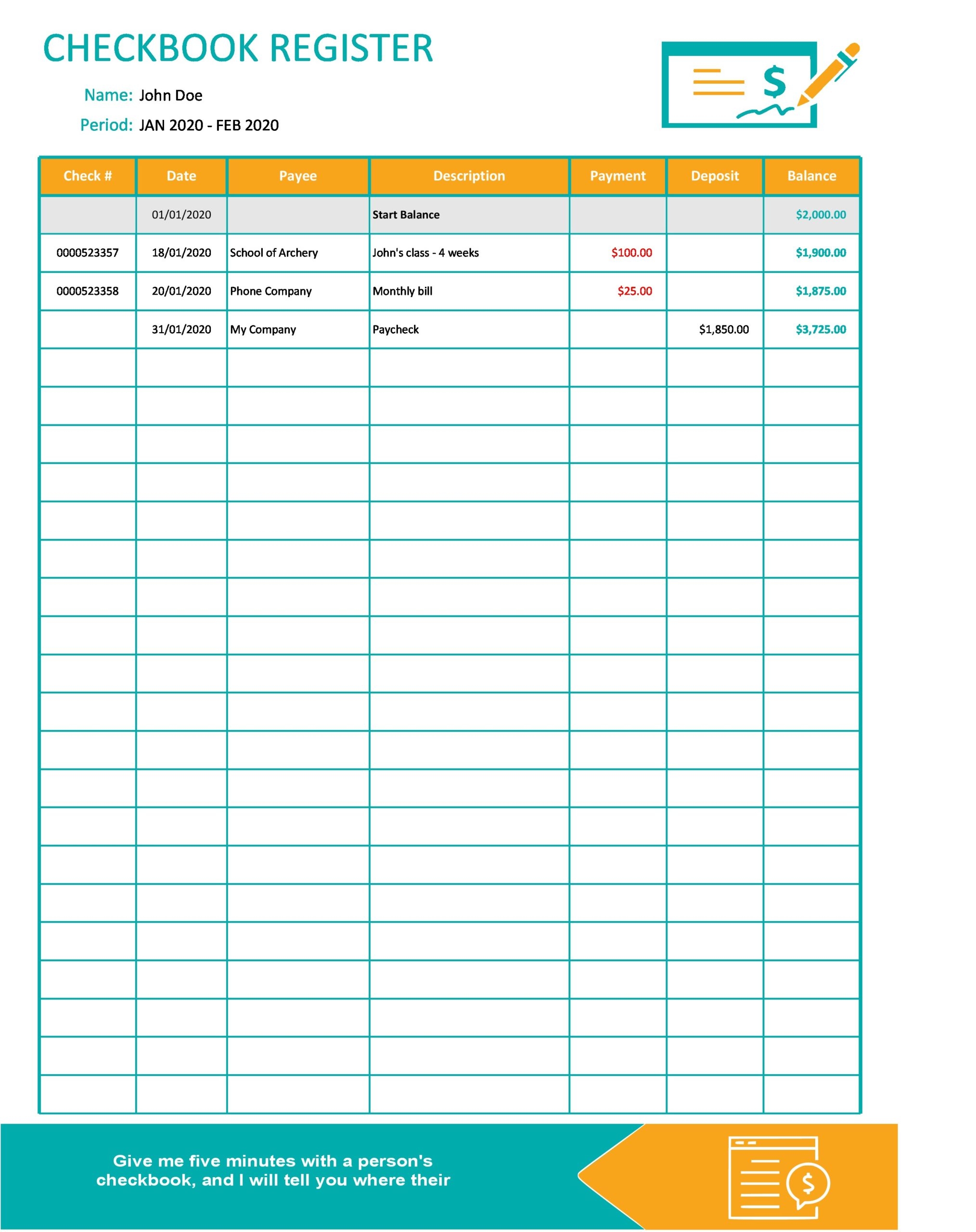 Checkbook Register Template Printable Free