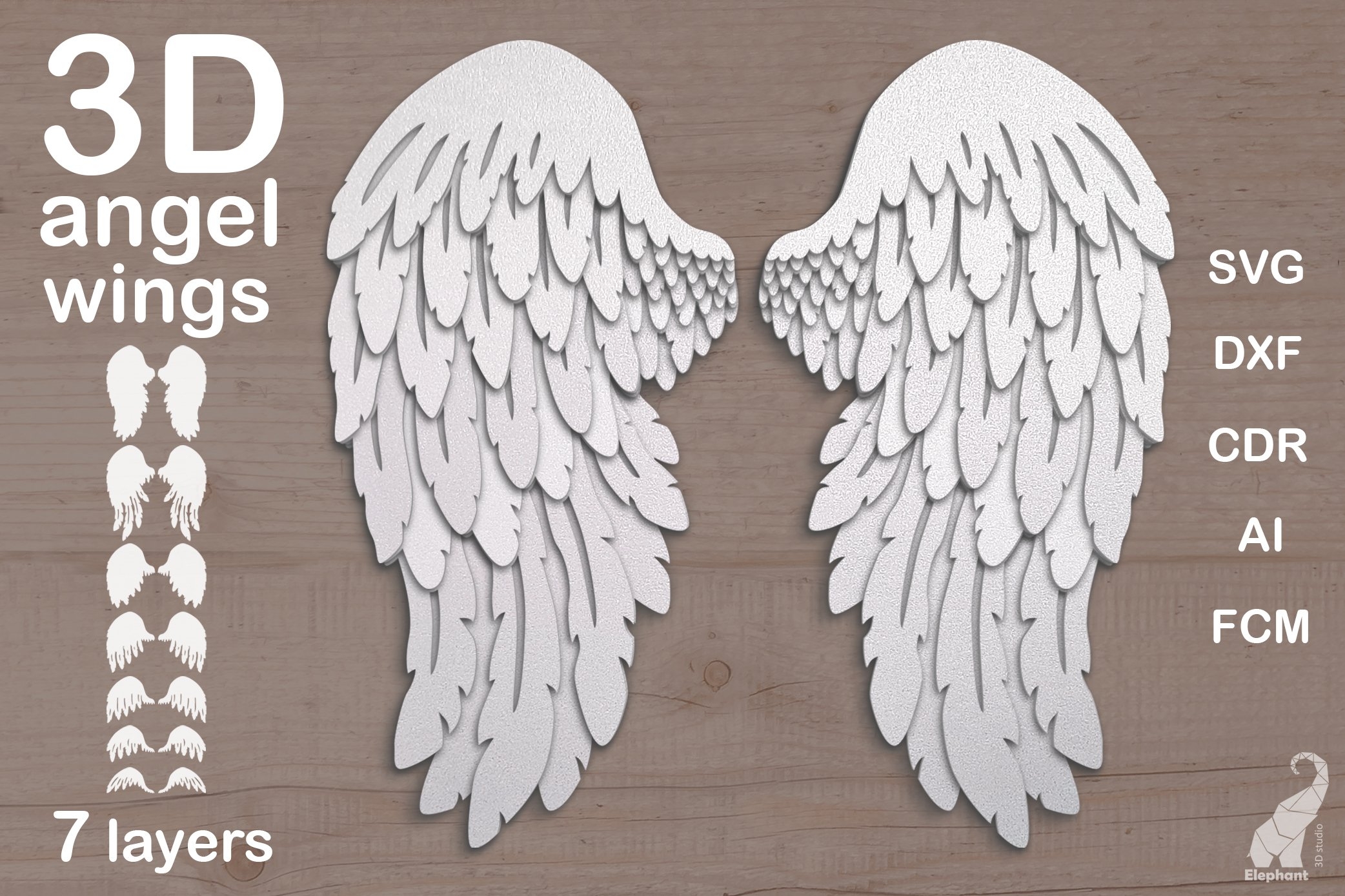 3D Angel Wings Svg Template Memorial Layered Paper Svg