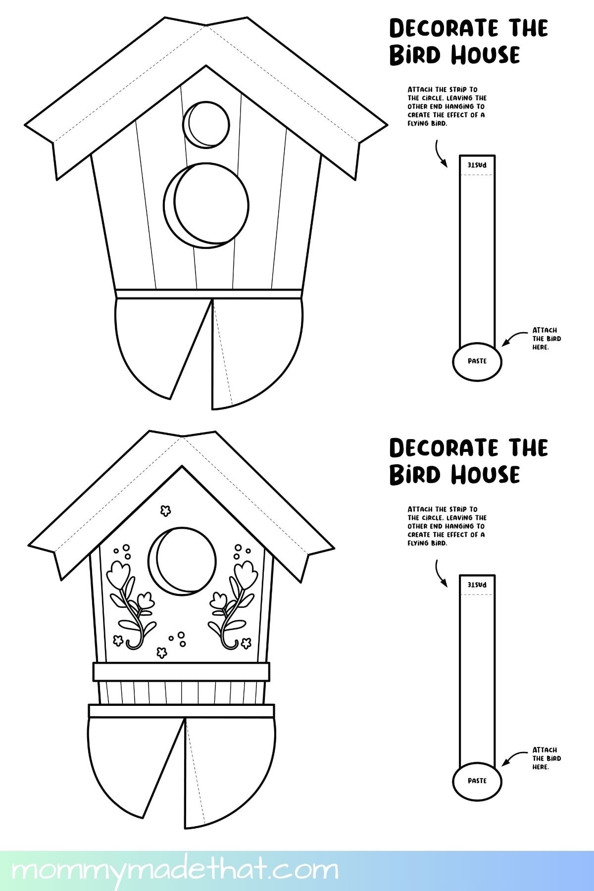 3D Bird House Craft Free Printable Template 