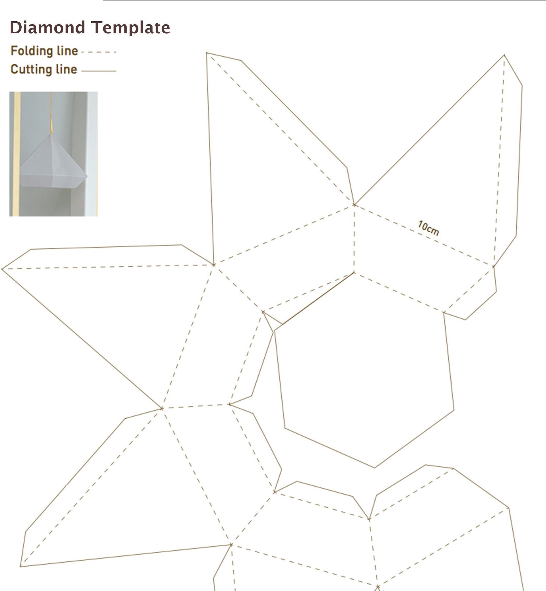 3D Diamond Template Print Colour In Classic Diamond Ornament Shape White A4 Card Print Cut Out DIY Accessories Hanging Diamond Jpg Download