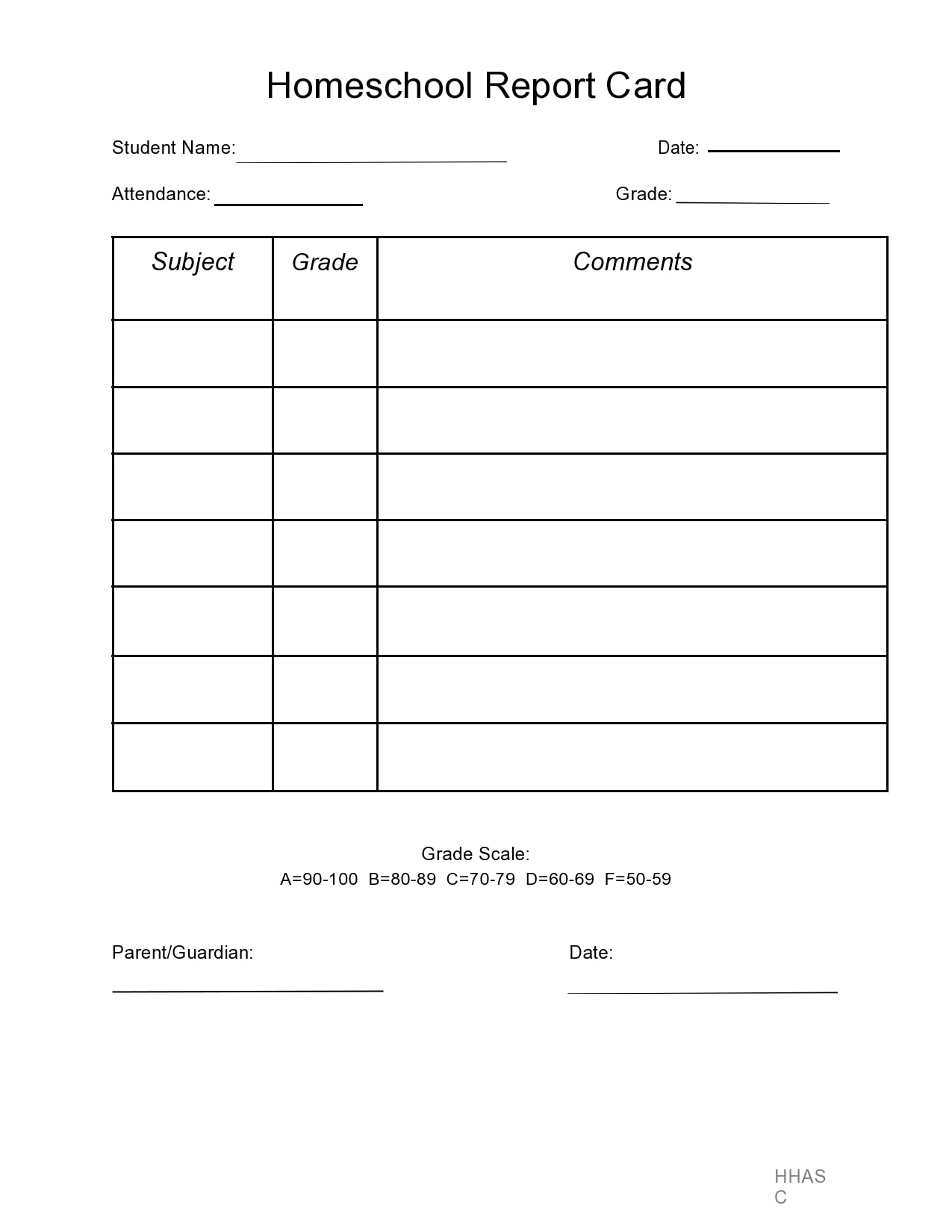 Free Printable Homeschool Report Card Template