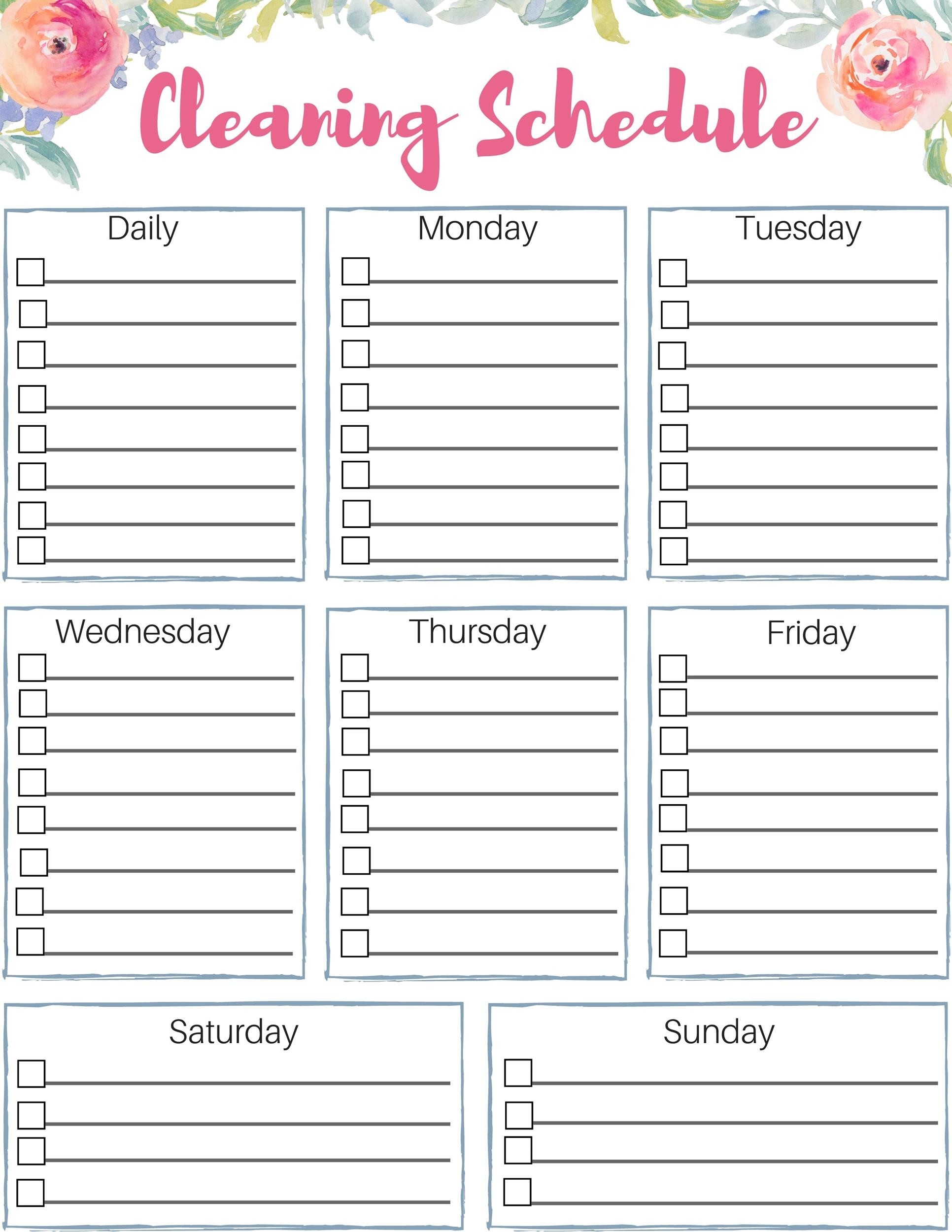 Free Printable Cleaning Schedule Template