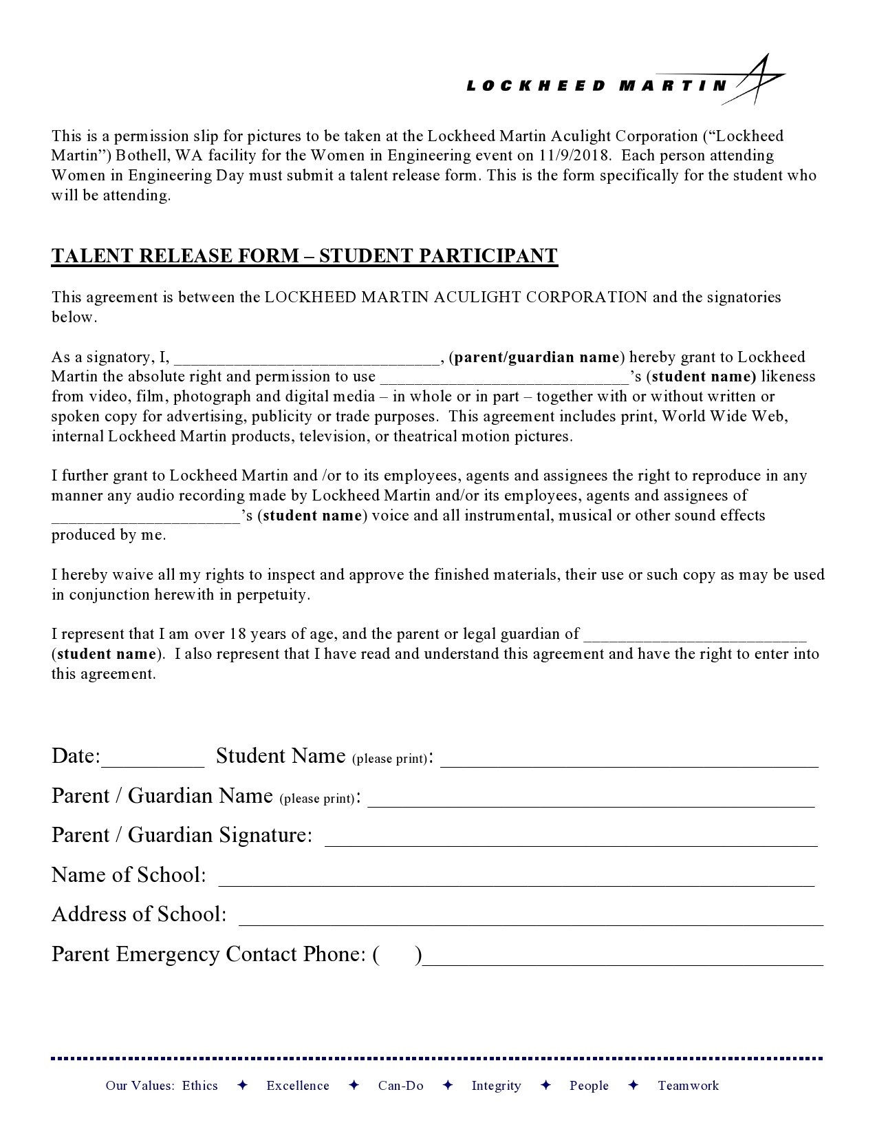 48 Talent Release Form Templates Photo Video TemplateLab