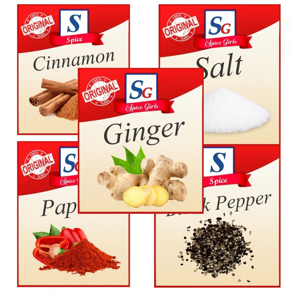 5 Spice Labels PNG Cinnamon Ginger Salt Black Pepper And Paprika Instant Download