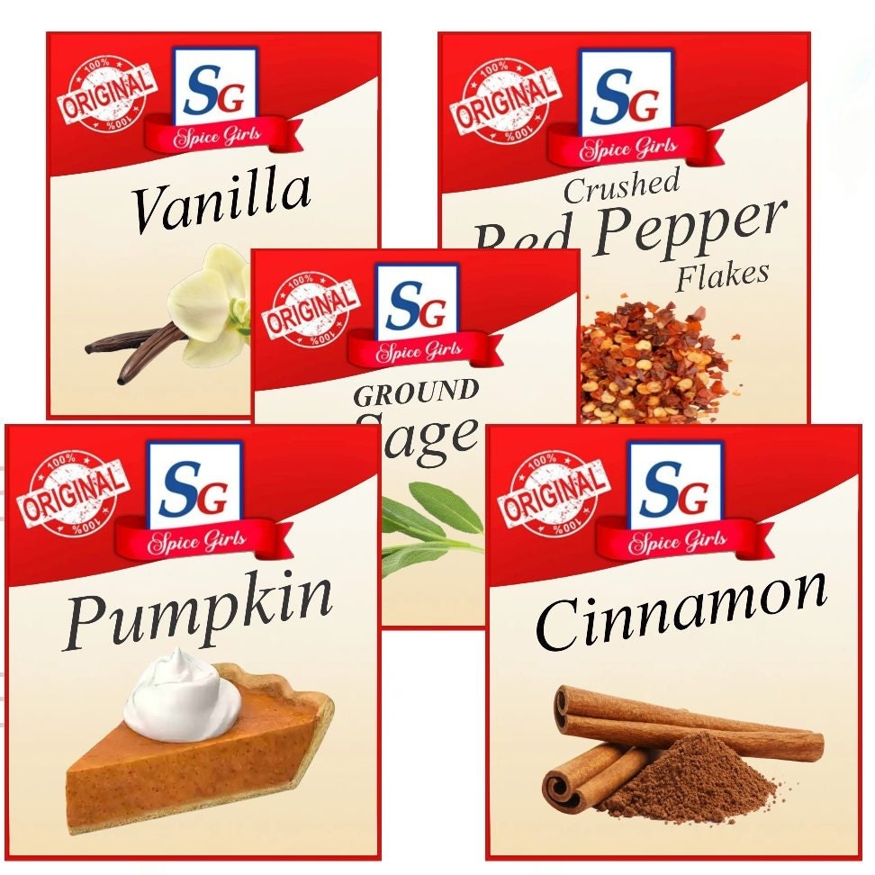 5 Spice Labels Sublimation Design For Group Costume