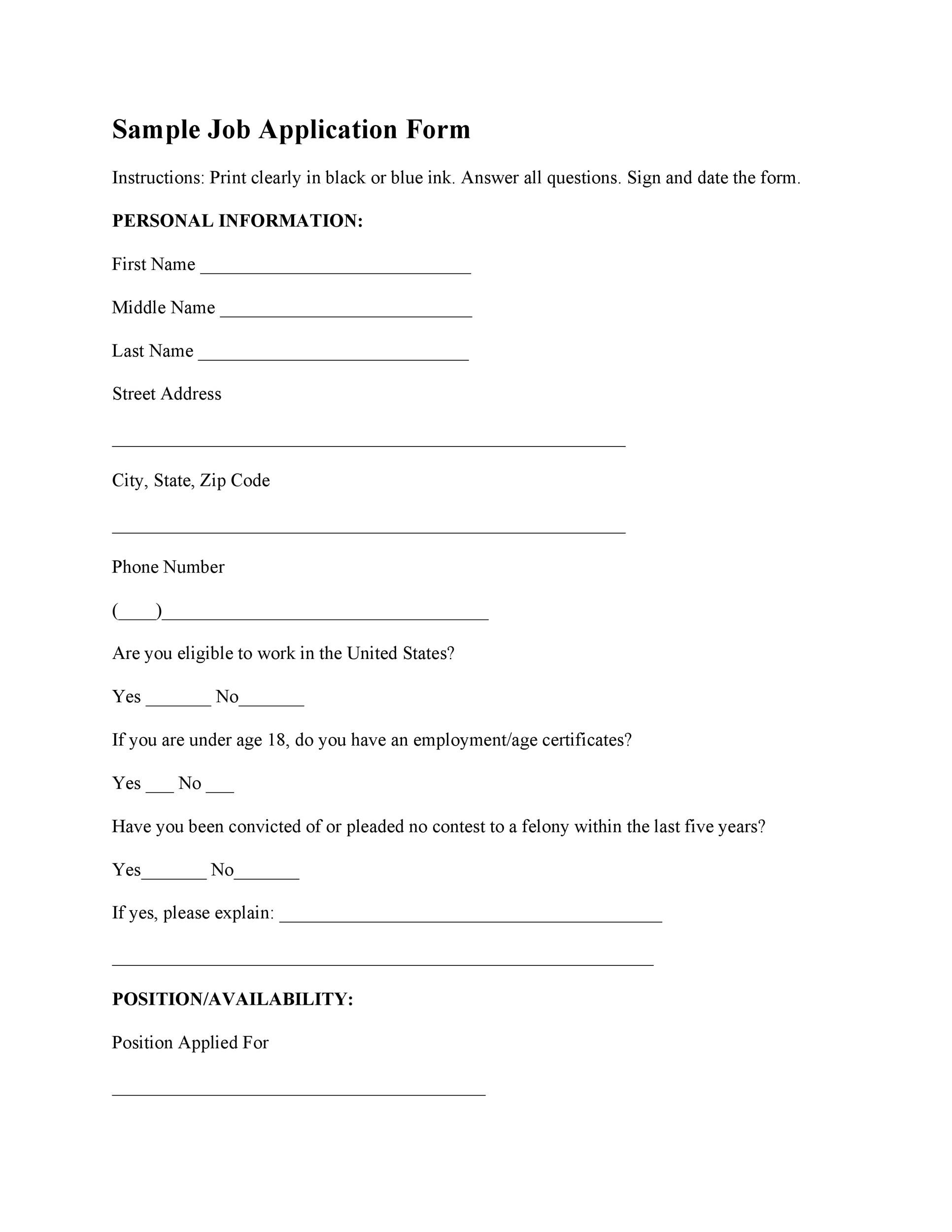 50 Free Employment Job Application Form Templates Printable TemplateLab