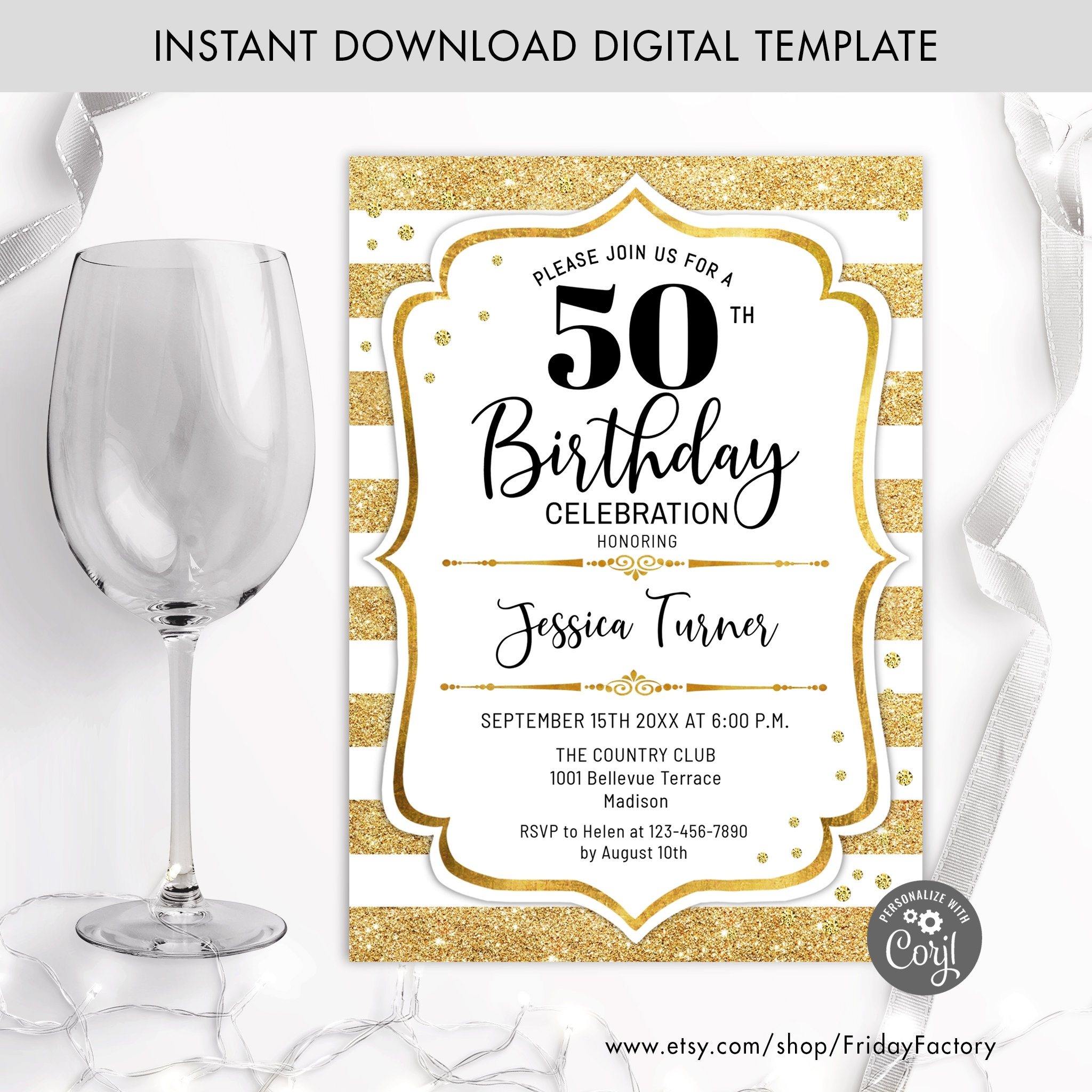 50th Birthday Invitation INSTANT DOWNLOAD Digital Template ANY 50th Birthday Invitation INSTANT DOWNLOAD Digital Template ANY