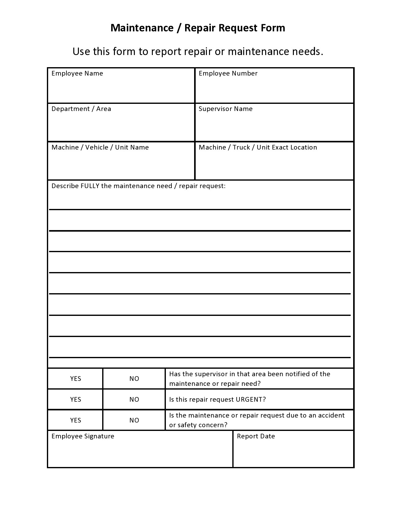 54 Maintenance Request Form Templates Free TemplateLab