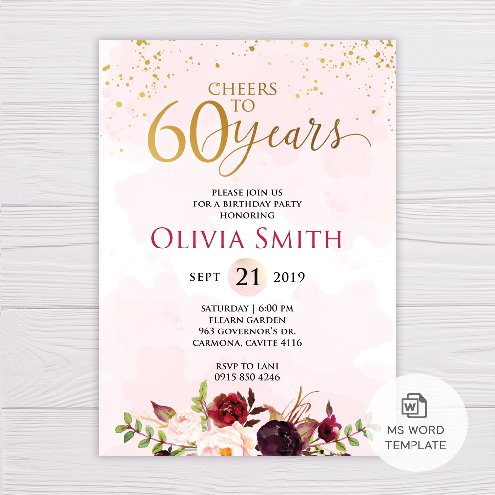 60th Birthday Invitation Templates Free Printable