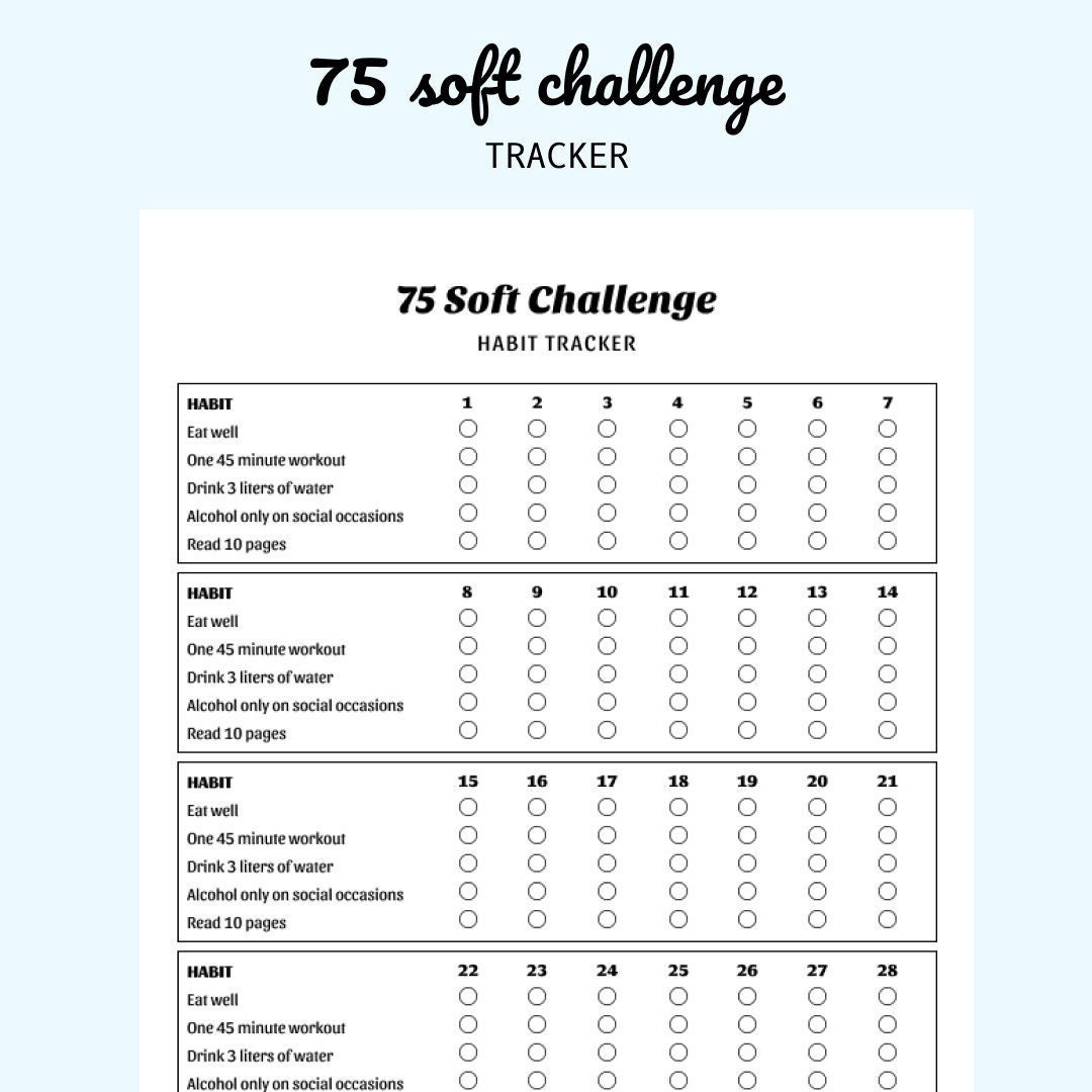 75 Soft Challenge Tracker Template Printable Digital Download IPad Etsy