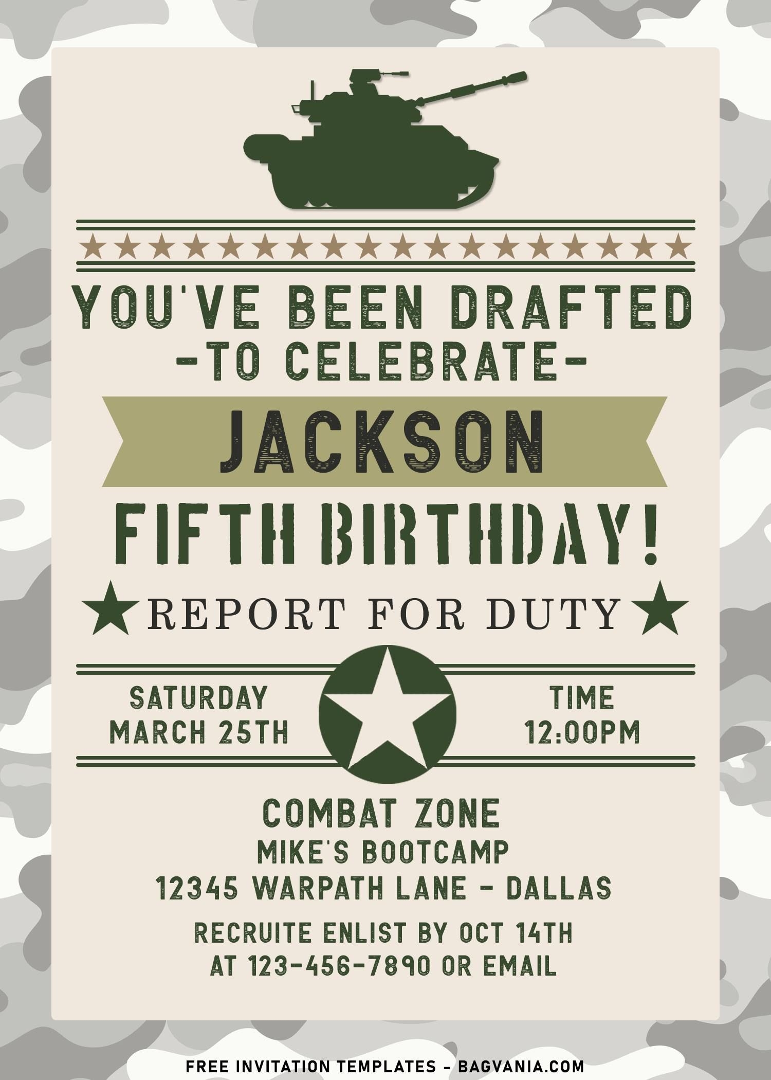 8 Military Vehicle Boys Birthday Invitation Templates 