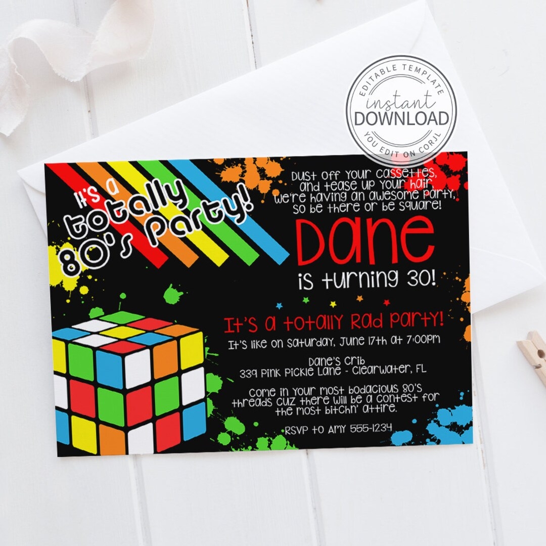 80s Themed Invitations 80s Birthday Party Invitation Template 