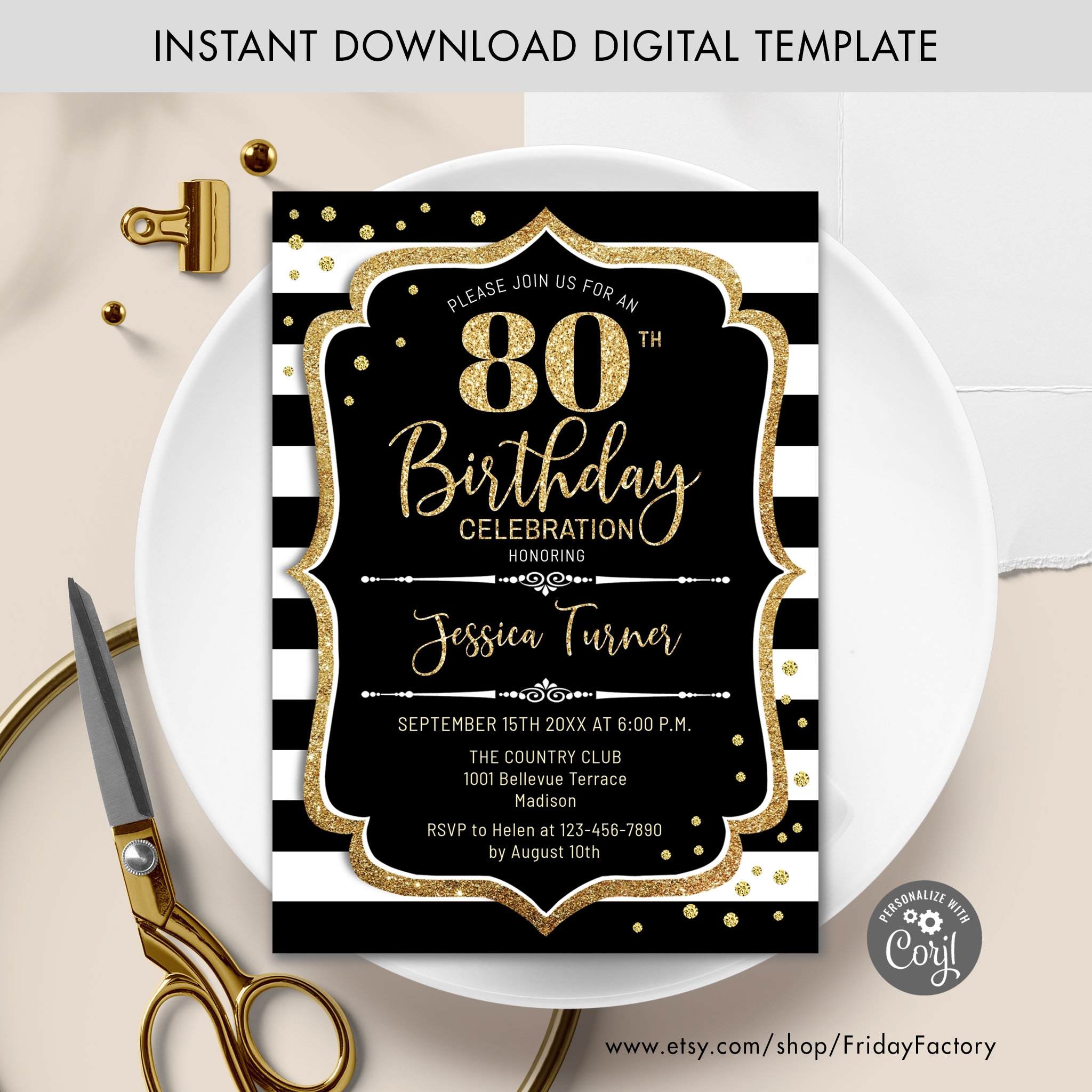 Free Printable 80th Birthday Invitation Templates
