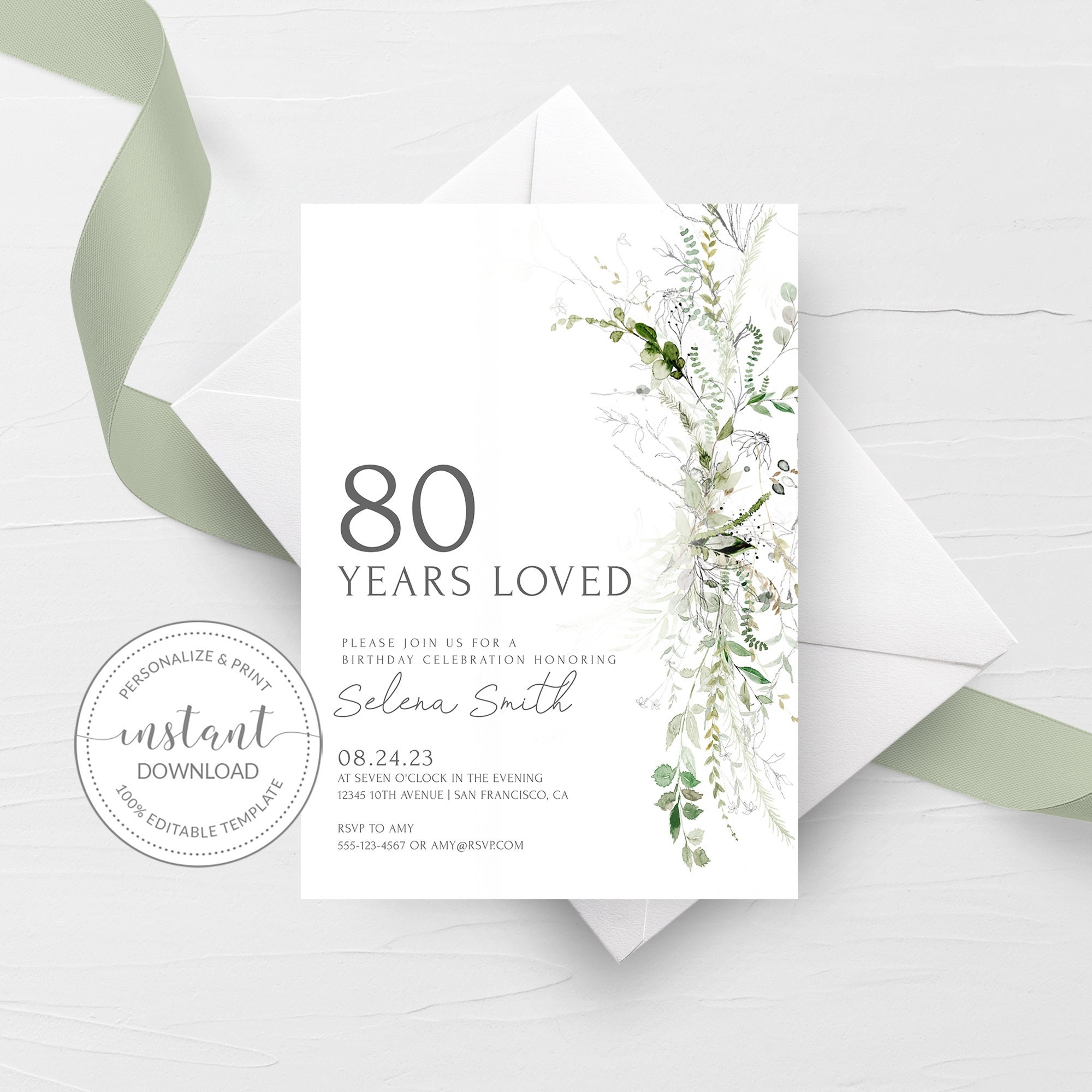 80th Birthday Invitations Template Printable 80th Birthday Party 