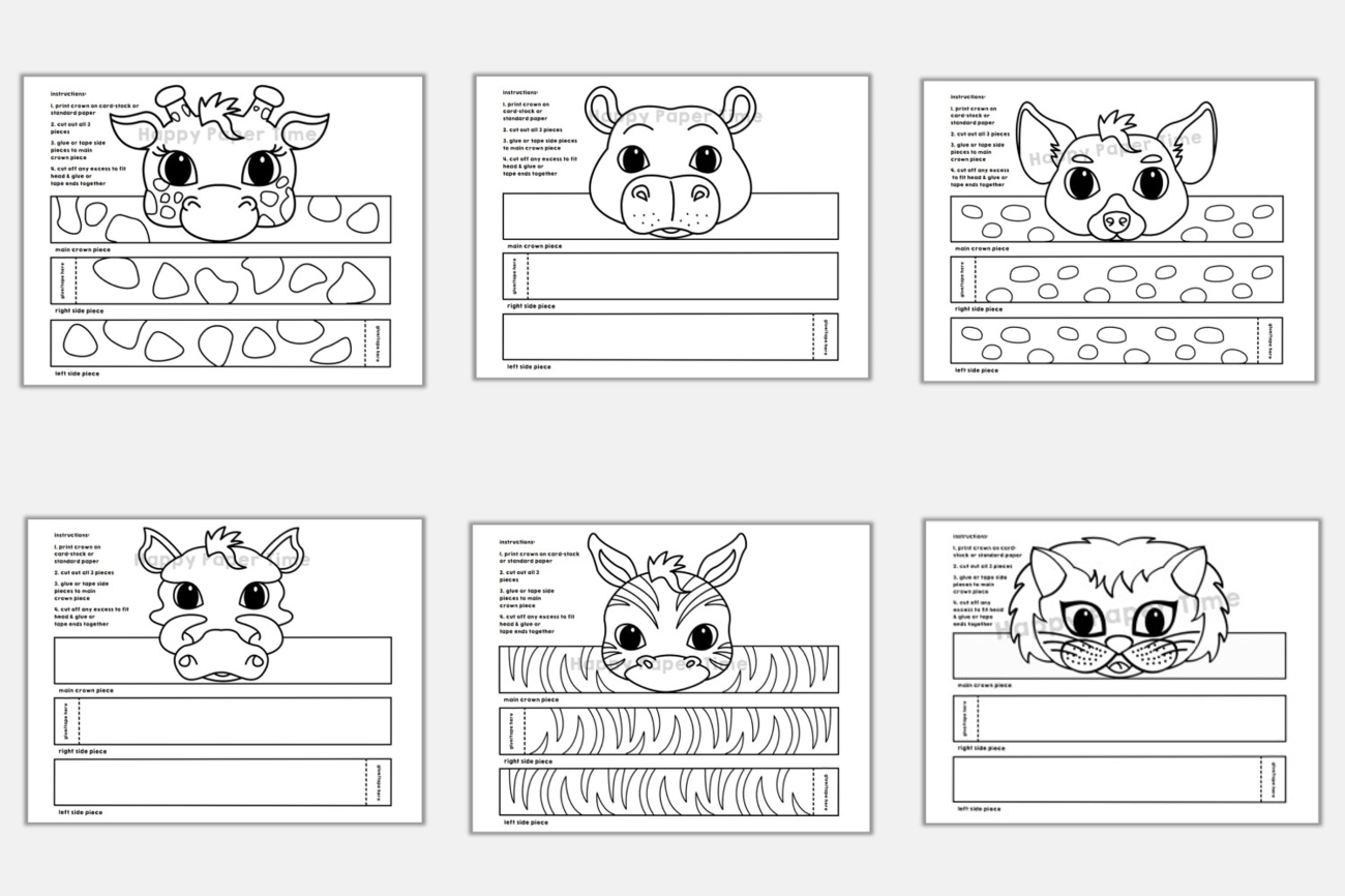 African Animals Paper Crowns Printable Coloring Craft Activity African Animals Paper Crowns Printable Coloring Craft Activity