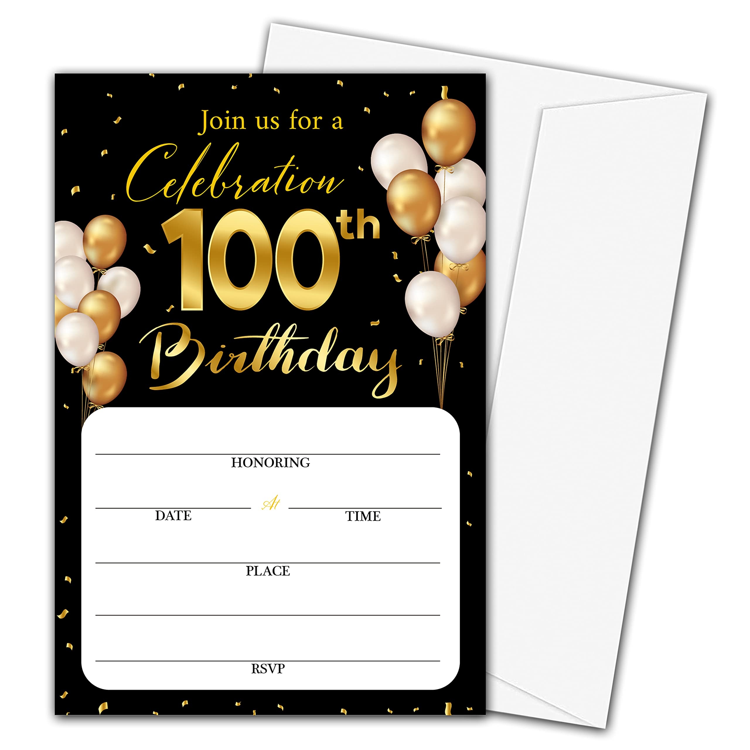 Amazon 100th Birthday Invitation Cards With Envelopes Classic Gold Theme Fill In The Blank Birthday Party Invite Cards For Man Woman 