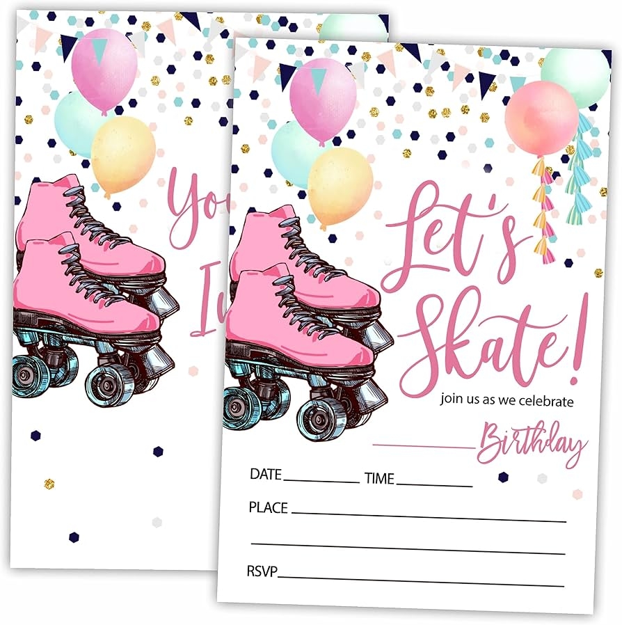 Amazon Let s Skate Birthday Invitations Roller Skate Double Amazon Let s Skate Birthday Invitations Roller Skate Double