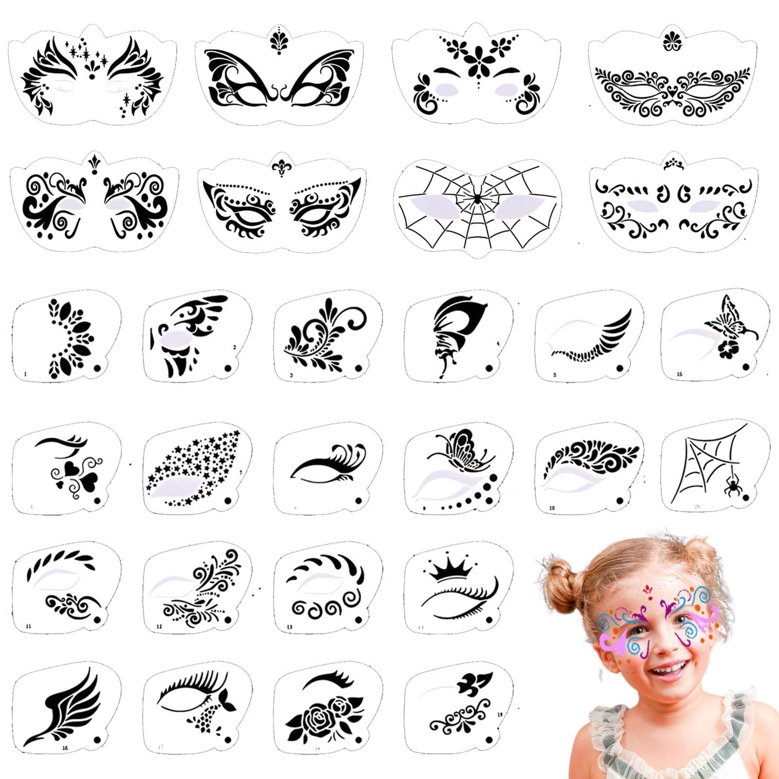 Amazon Twpribarn 28 Pcs Face Paint Stencils Kit Reusable Face Tattoo U0026 Body Makeup Painting Templates For Kids U0026 Adults Mix01