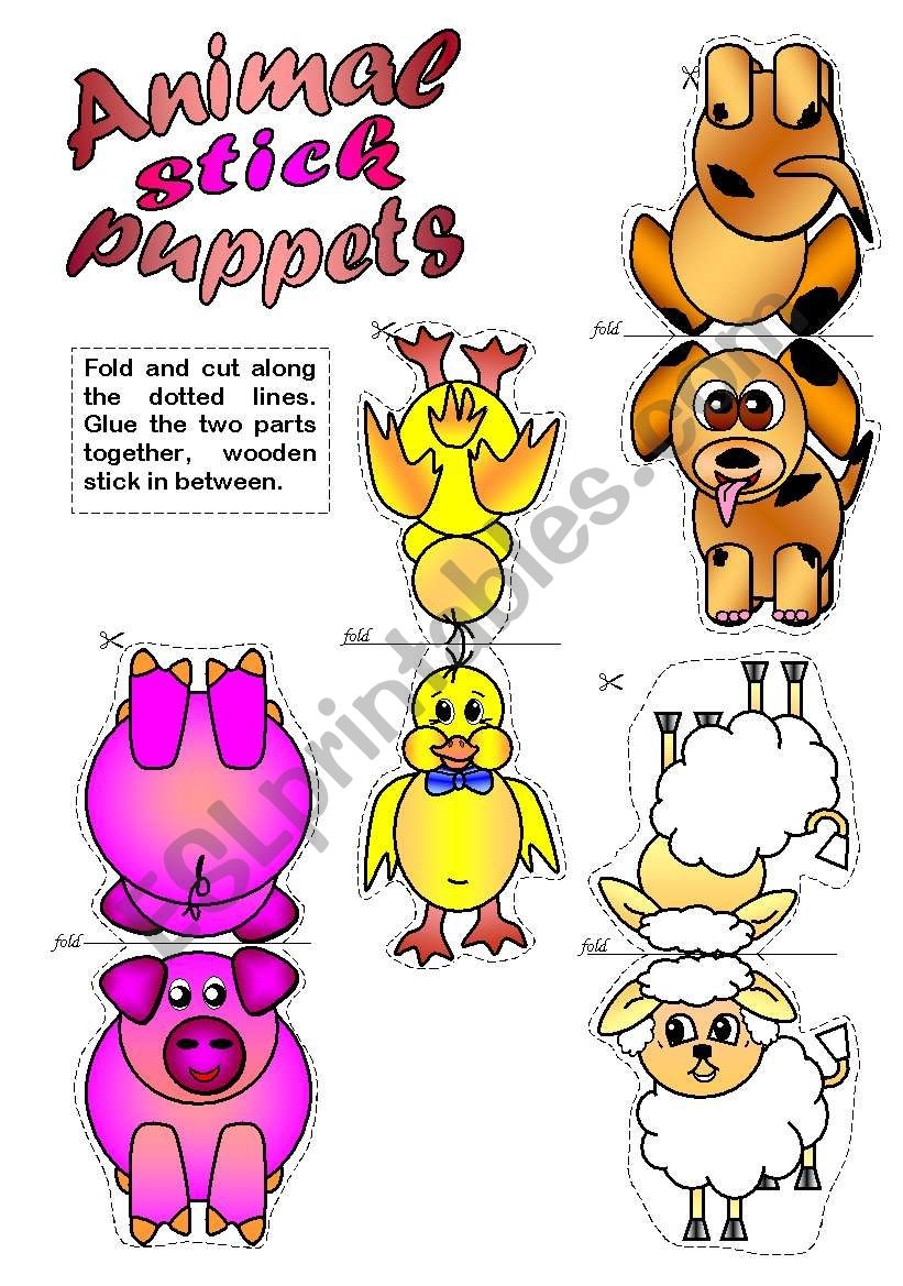 Animal Stick Puppets B U0026 W Included ESL Worksheet By Gabitza