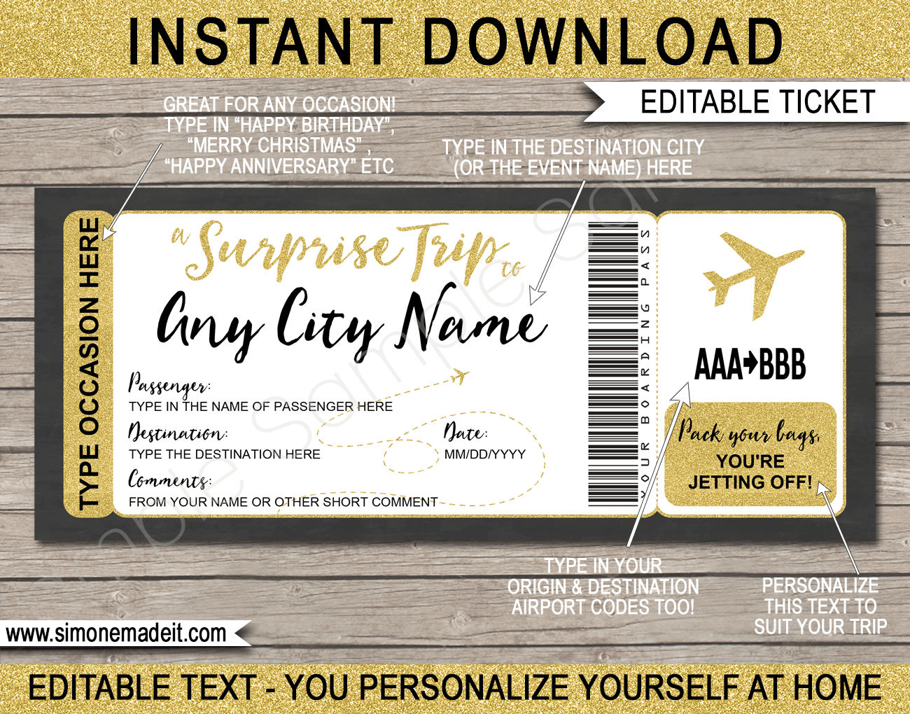 Any Occasion Surprise Trip Boarding Pass Glitter
