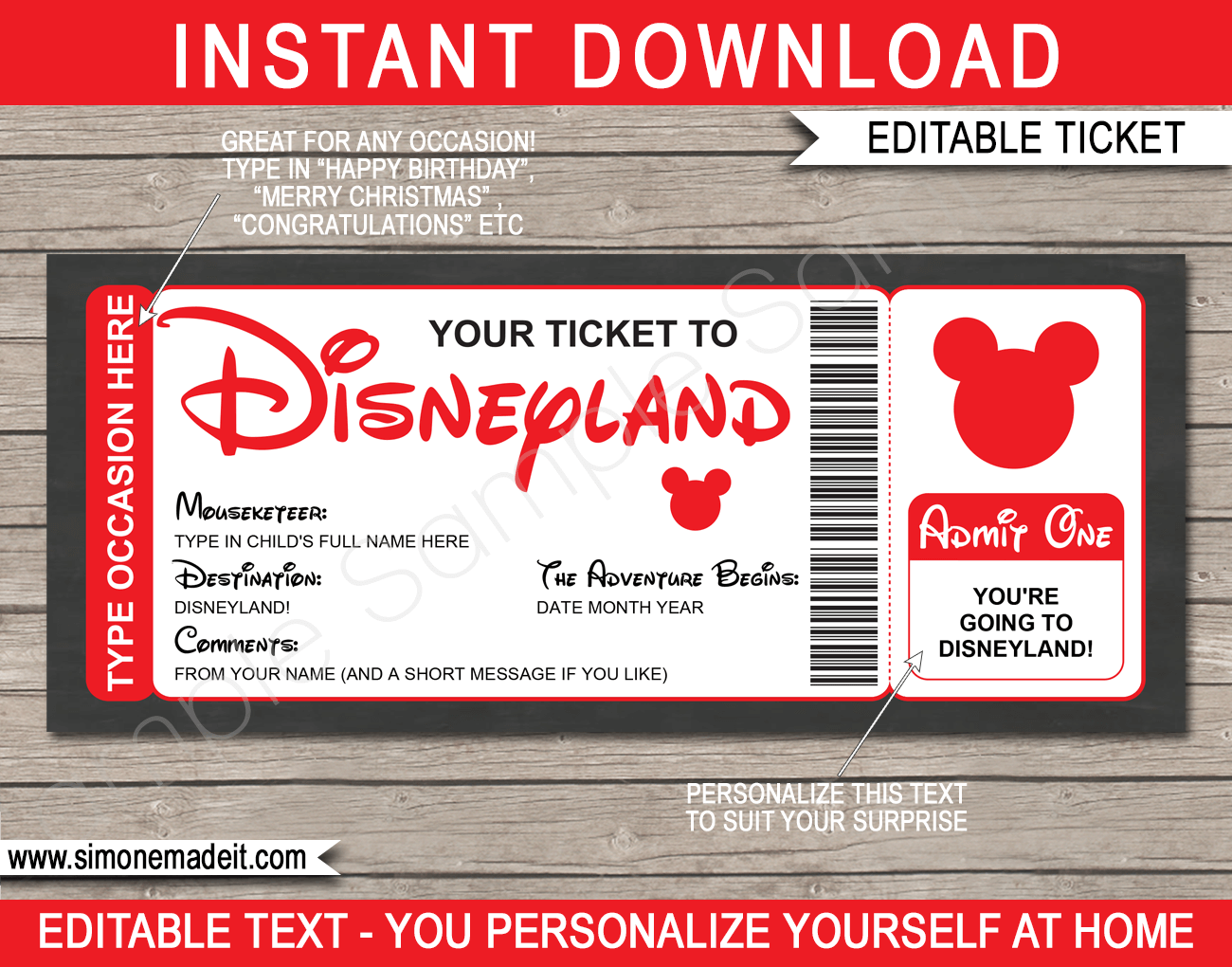 Printable Disney Ticket Template Free