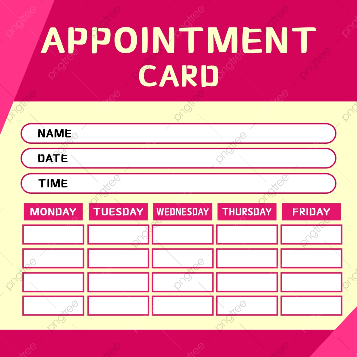 Appointment Card Template Pink Theme With Daily Table Business Illustration Template Download On Pngtree