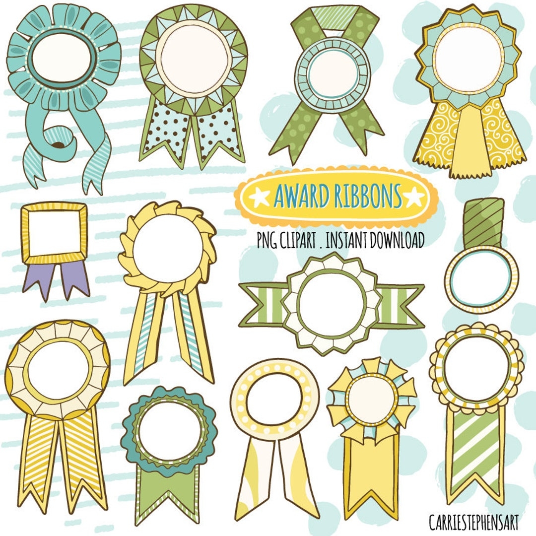 Award Ribbon Clipart Graphics Yellow U0026 Green Winner Label Classroom Teacher Award Template Printable Instant Download DIY Stickers Etsy UK