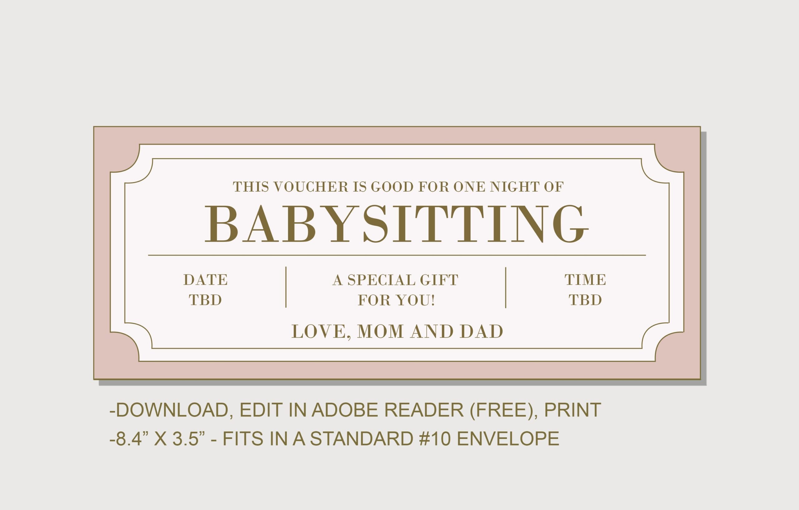 Babysitting Coupon INSTANT DOWNLOAD EDITABLE Text Printable 