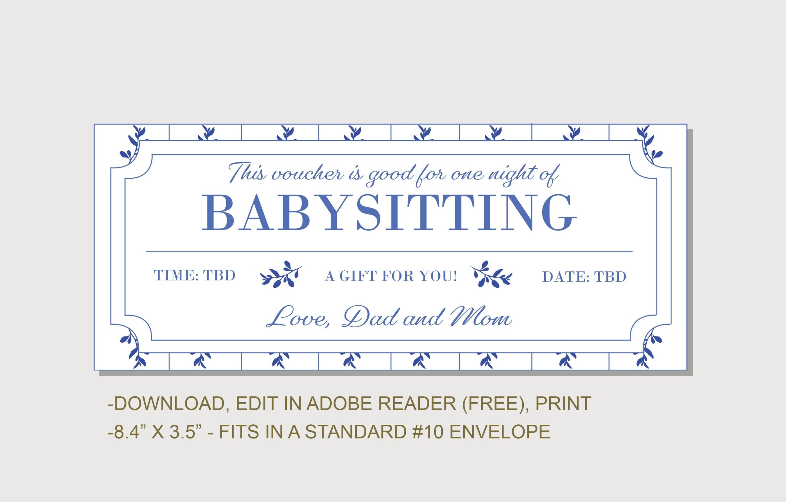Babysitting Coupon Voucher INSTANT DOWNLOAD EDITABLE Text 