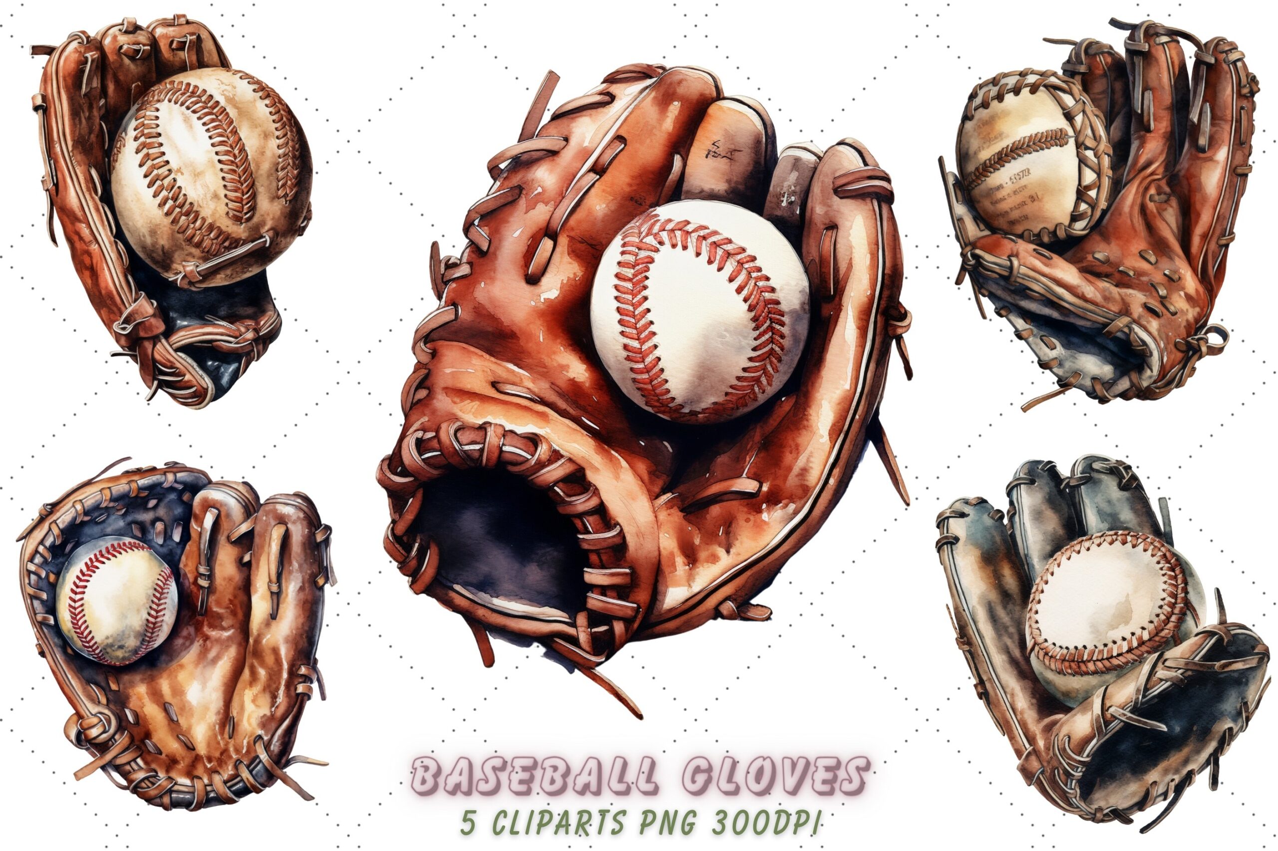 Baseball Gloves Vintage Watercolor Clipart Baseball Gloves Vintage Watercolor Clipart