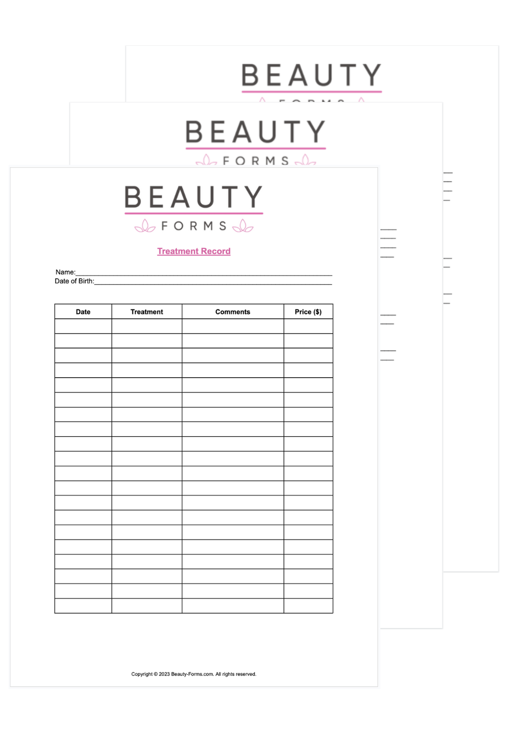 Beauty Treatment Record PDF Template Beauty Treatment Record PDF Template