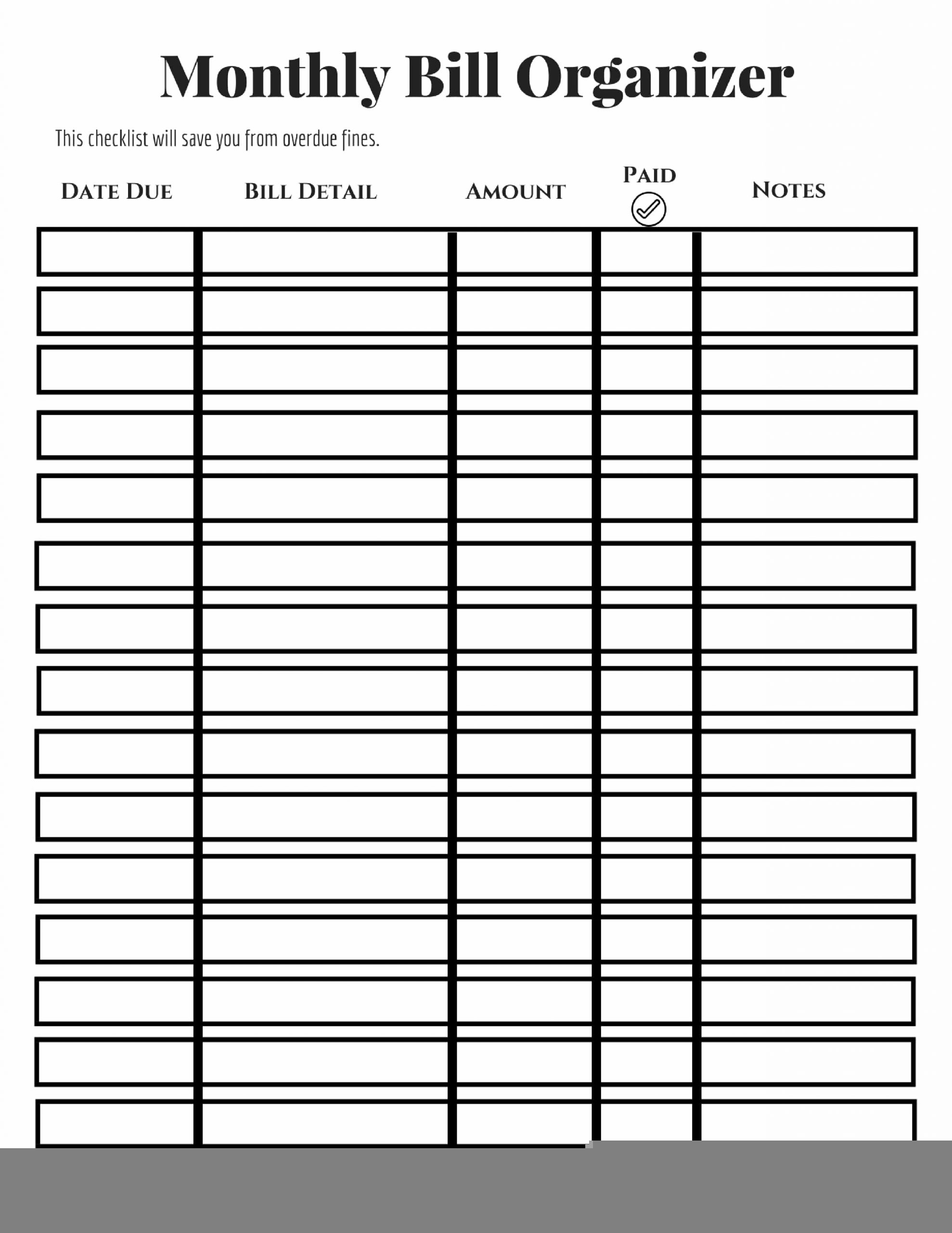 Free Printable Bill Organizer Template