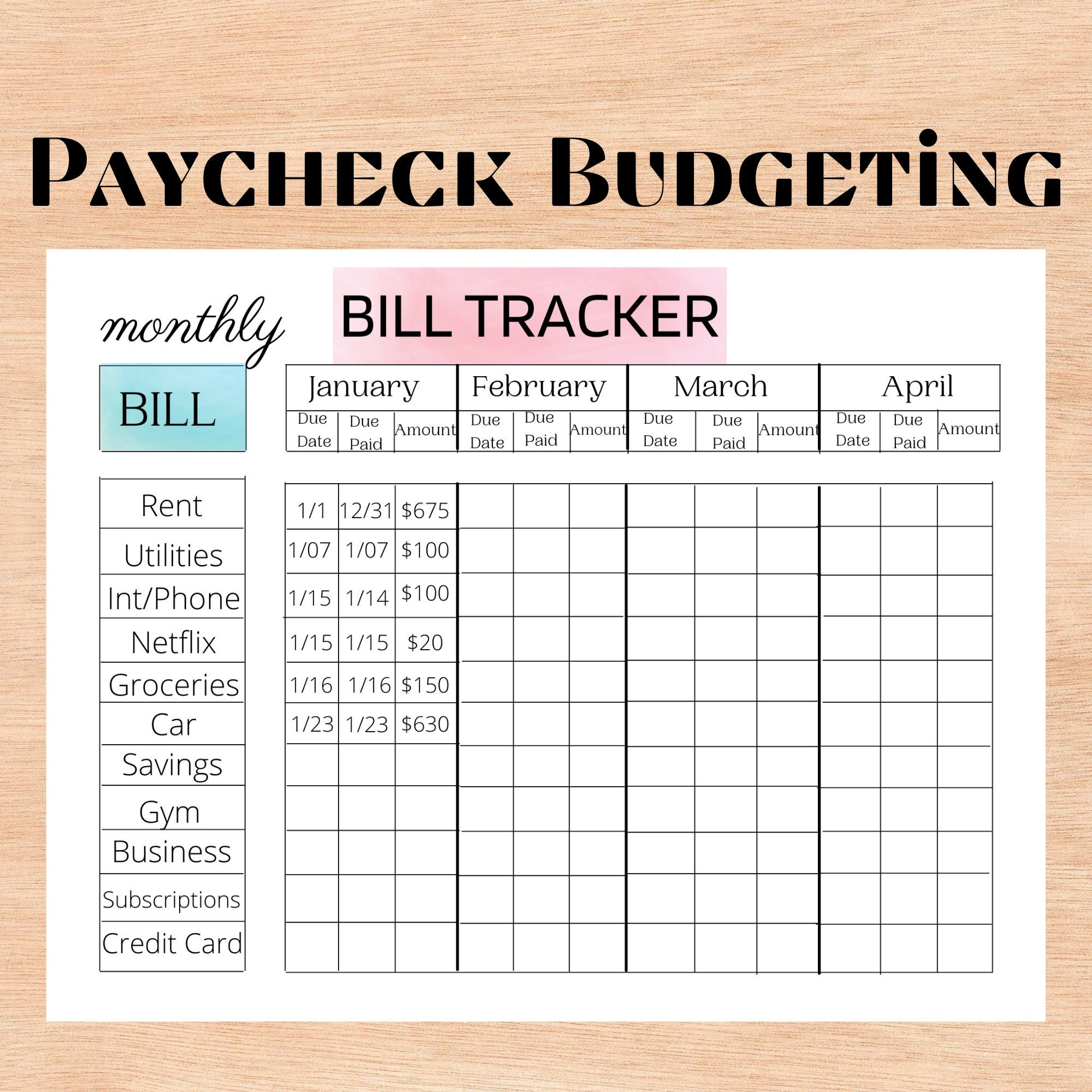 Bill Tracker Printable Bill Tracker PDF Monthly Budget Template Monthly Bill Tracker Monthly Bill Organizer Paycheck Budgeting Pay PDF Etsy