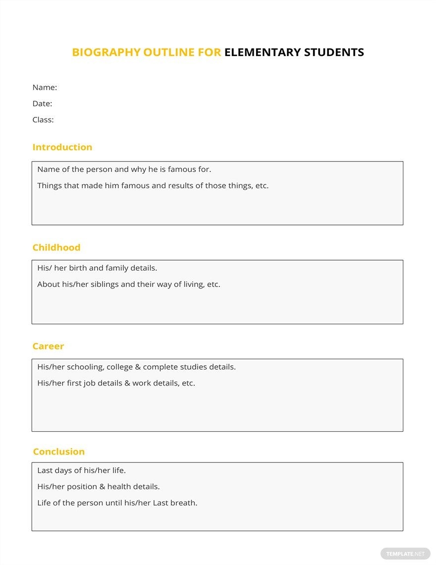 Biography Outline Template For Elementary Students In Word Pages PDF Download Template Biography Outline Template For Elementary Students In Word Pages PDF Download Template