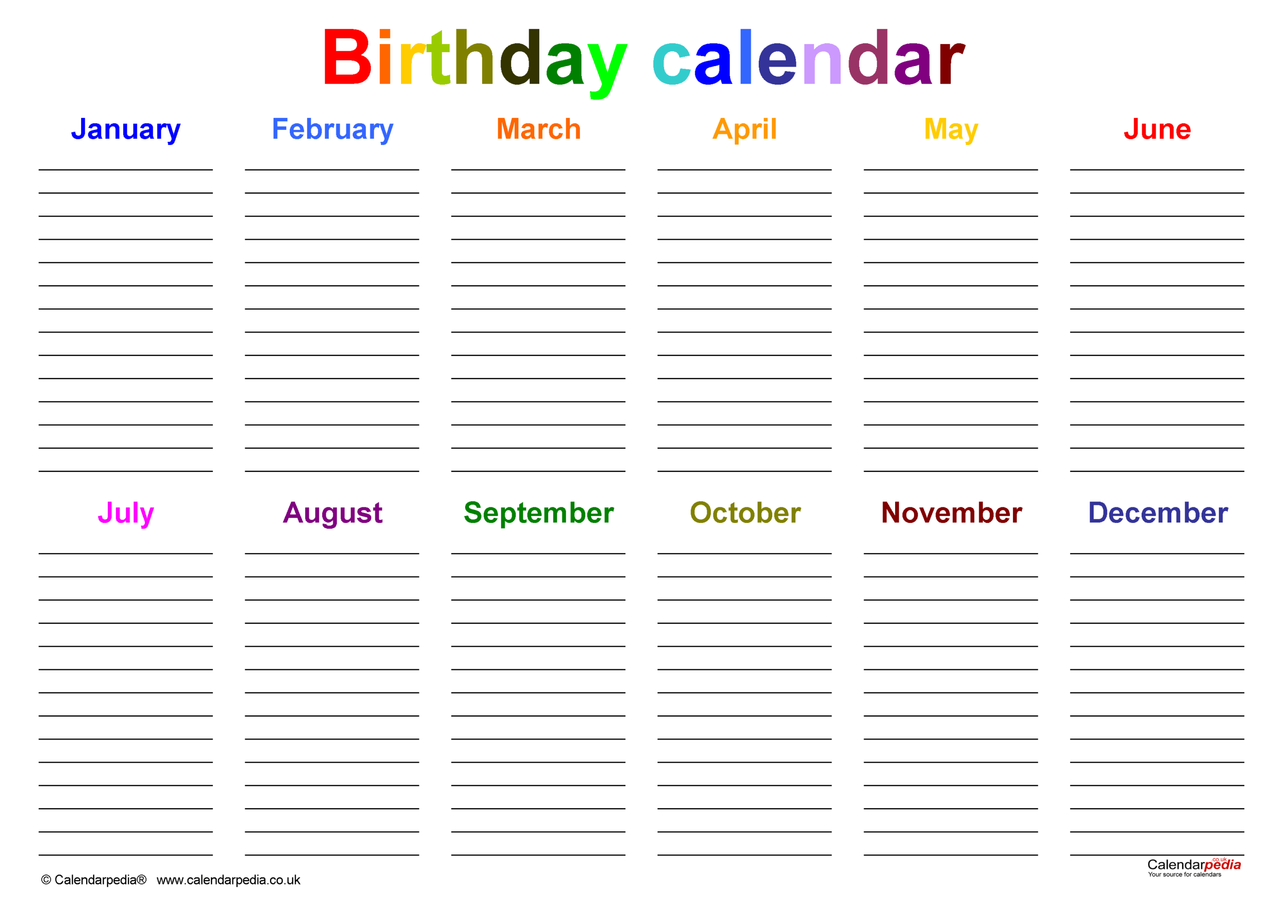 Birthday Calendars In PDF Format