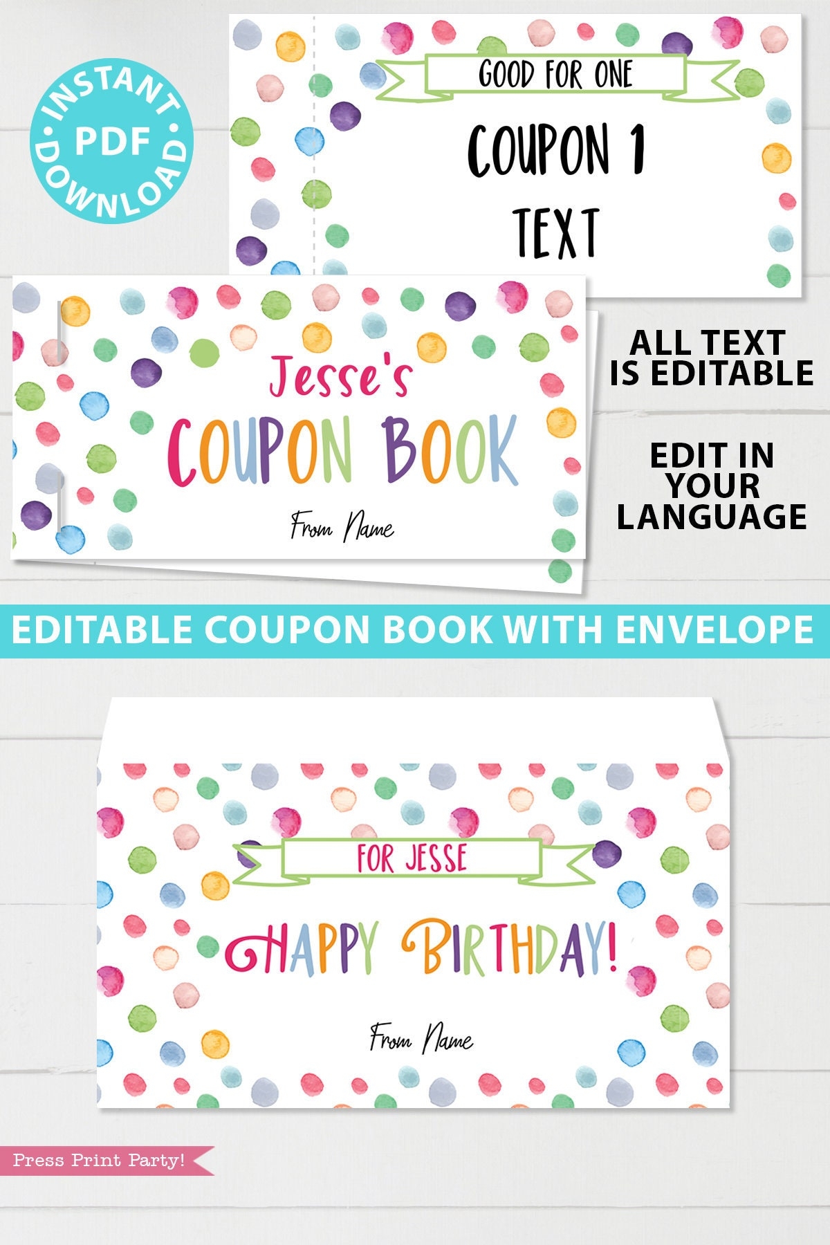 Birthday Coupons Book Printable Personalized Gift Idea Confetti Editable Blank Coupon Book DIY Last Minute Gift INSTANT DOWNLOAD Etsy
